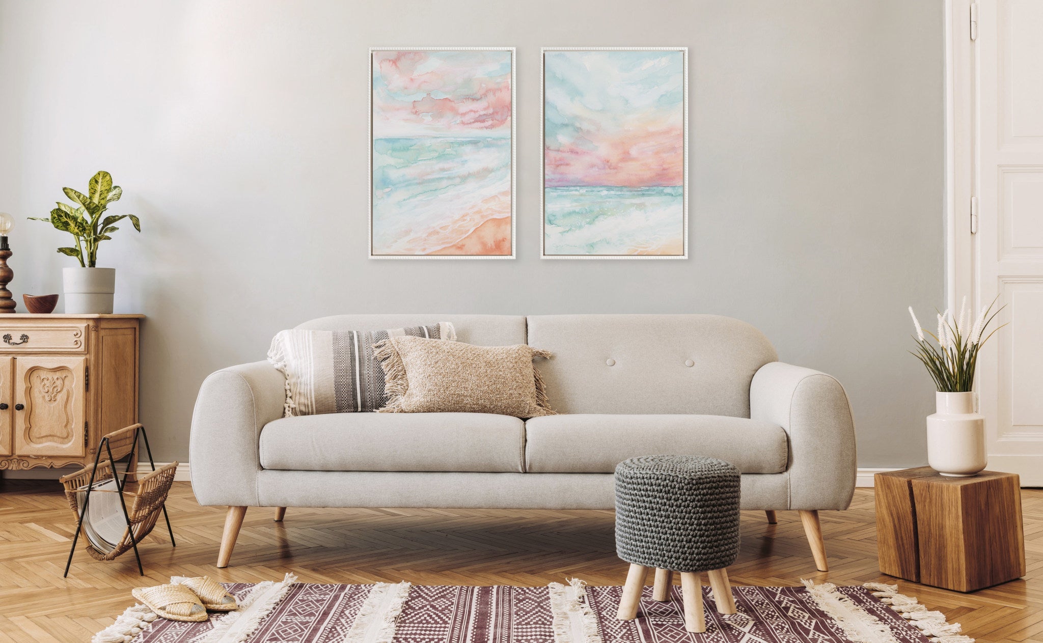 Sylvie Beaded All is Calm and Sky and Sea Framed Canvas Art Set by Julie Maida