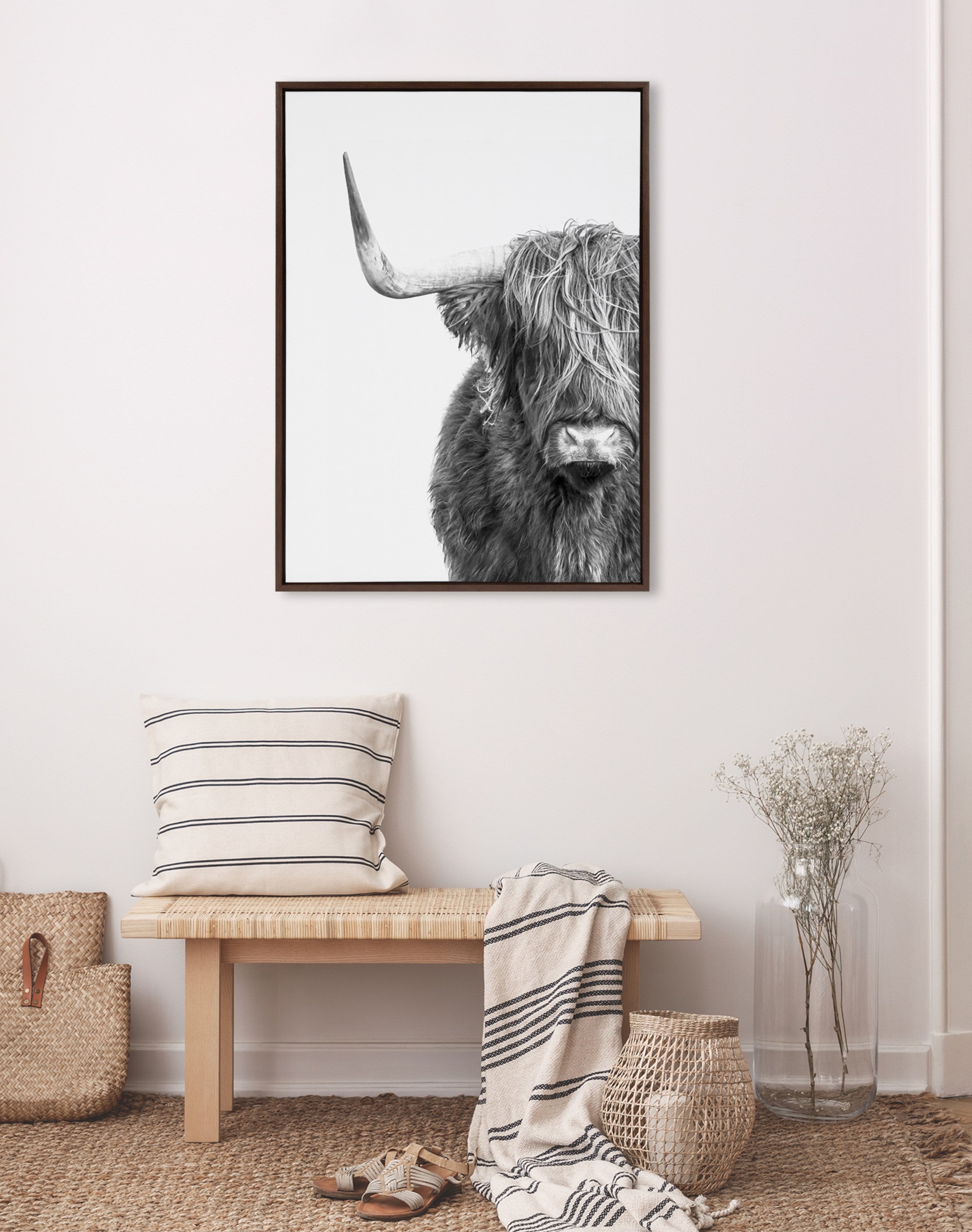 Sylvie B&W Highland Cow No. 1 Framed Canvas by Amy Peterson Art Studio