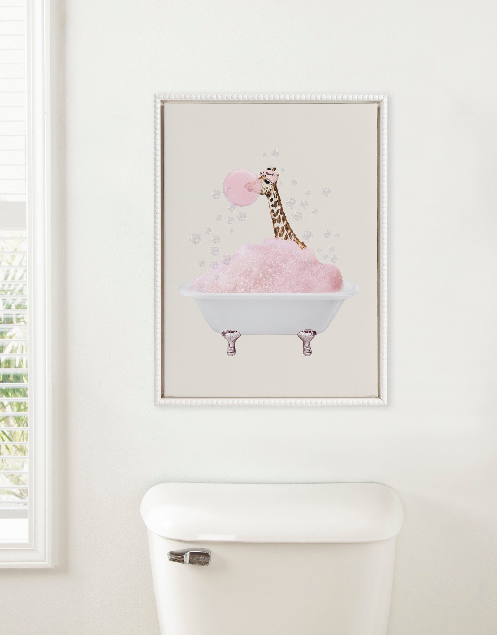 Sylvie Beaded Giraffe Taking a Bath Framed Canvas by July Art Prints