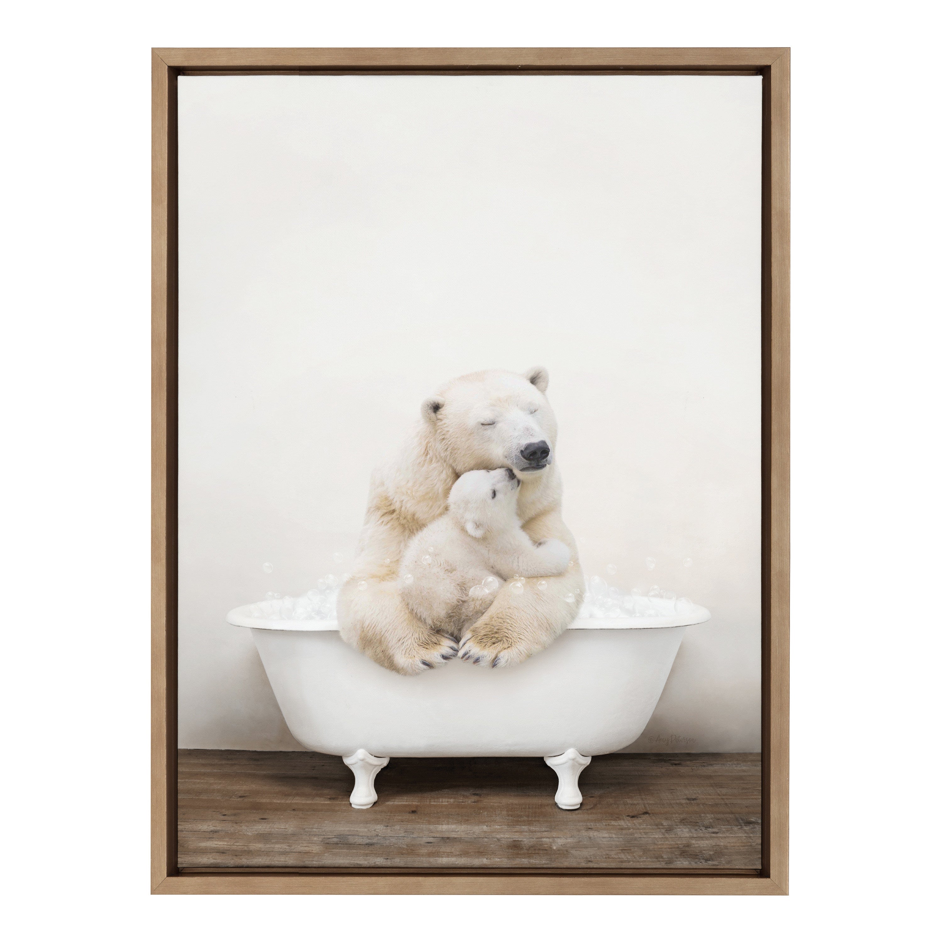 Sylvie Mother and Baby Polar Bear in Rustic Bath Framed Canvas by kateandlaurel - product image 8 for Resin Society