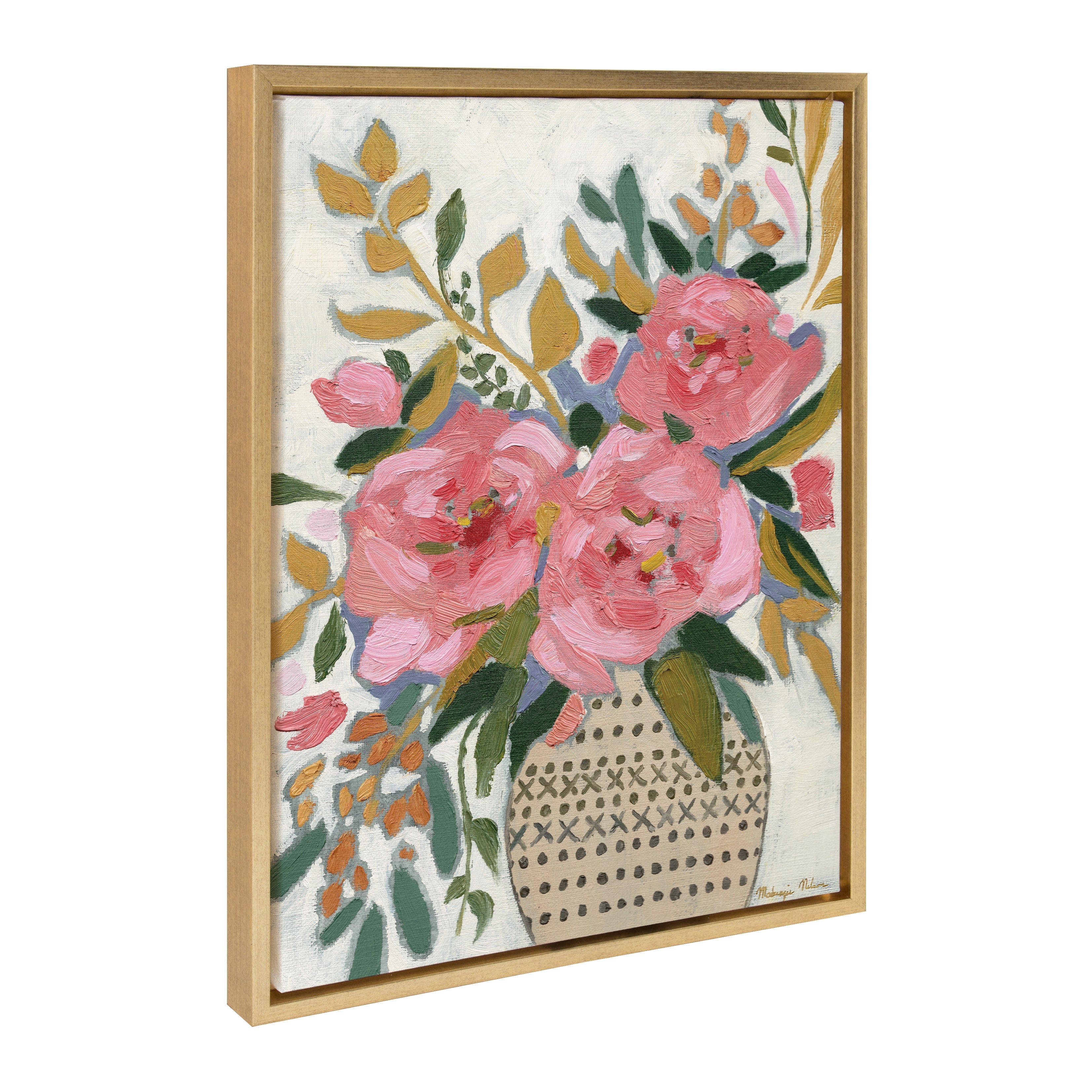 Sylvie Three Pink Peonies Framed Canvas showing soft pink peonies with a floating frame