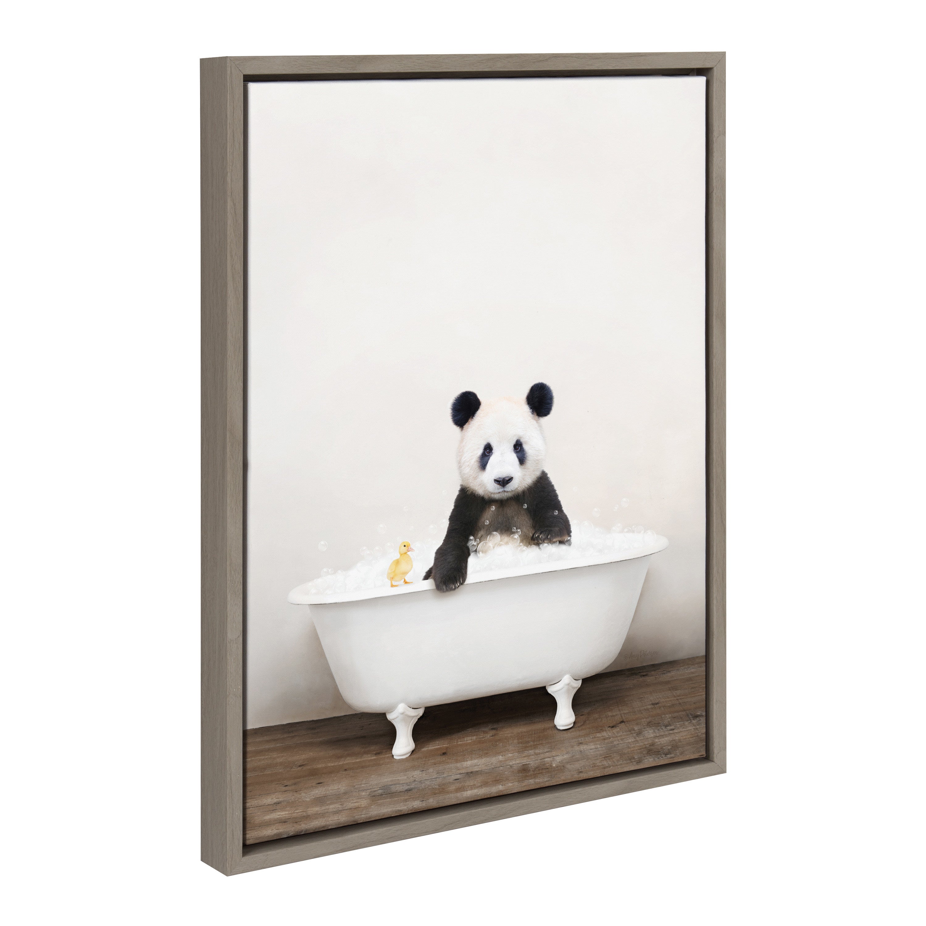 Sylvie Panda Waving in Rustic Bath Framed Canvas by kateandlaurel - product image 19 for Resin Society