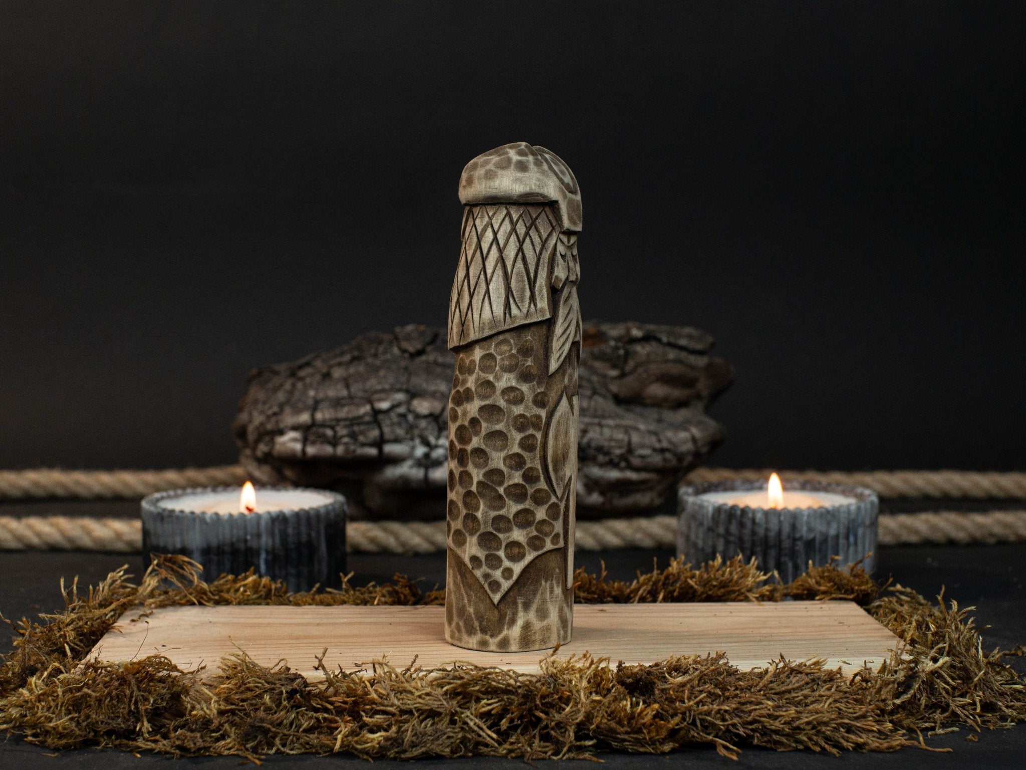Hand-carved wooden Vidar figurine 14 cm tall representing Norse god of vengeance