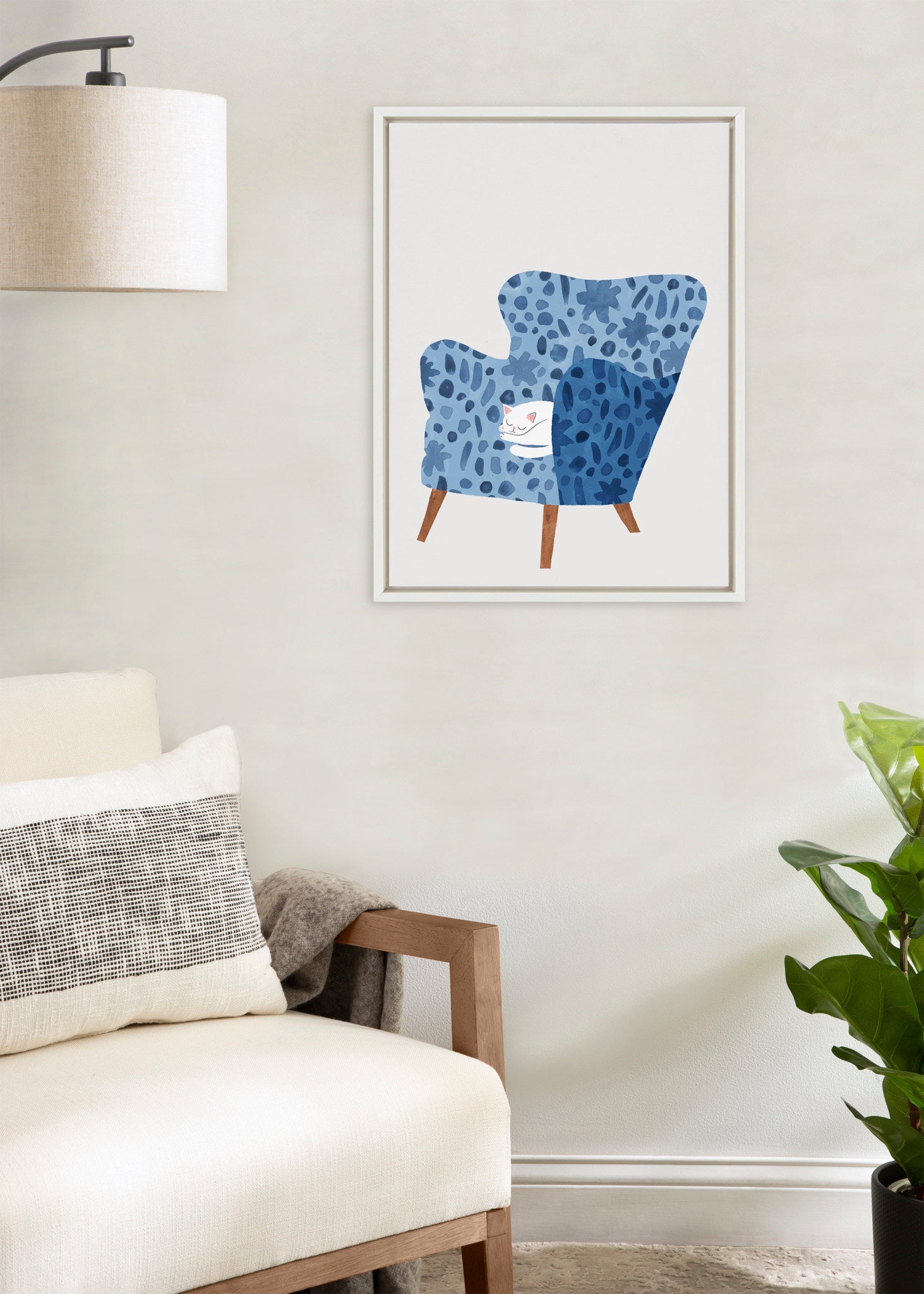 Sylvie 10 Cornflower Chair Framed Canvas by Planet Cat