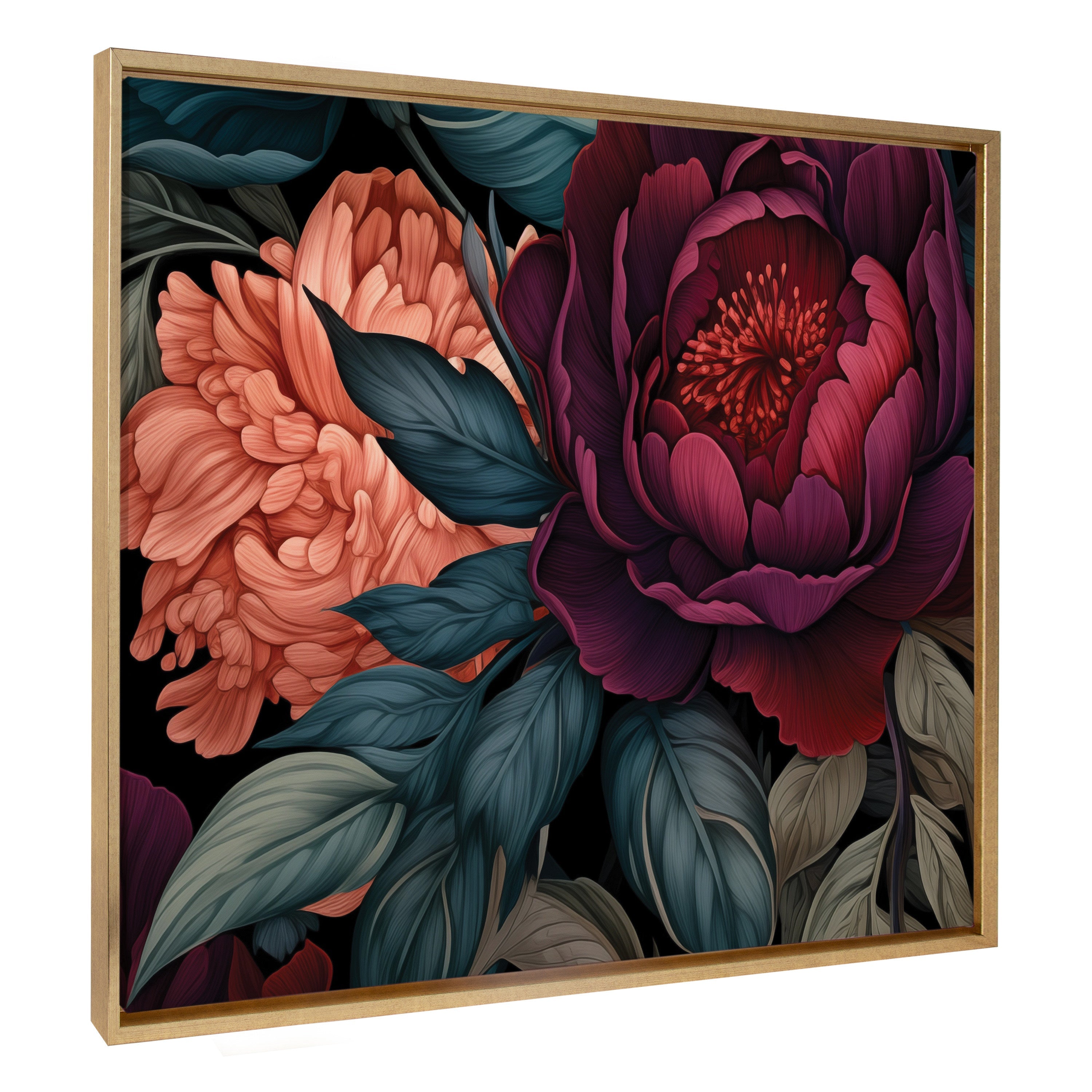 Sylvie Dark Academia Floral in Rich Jewel Tones Framed Canvas by The Creative Bunch Studio