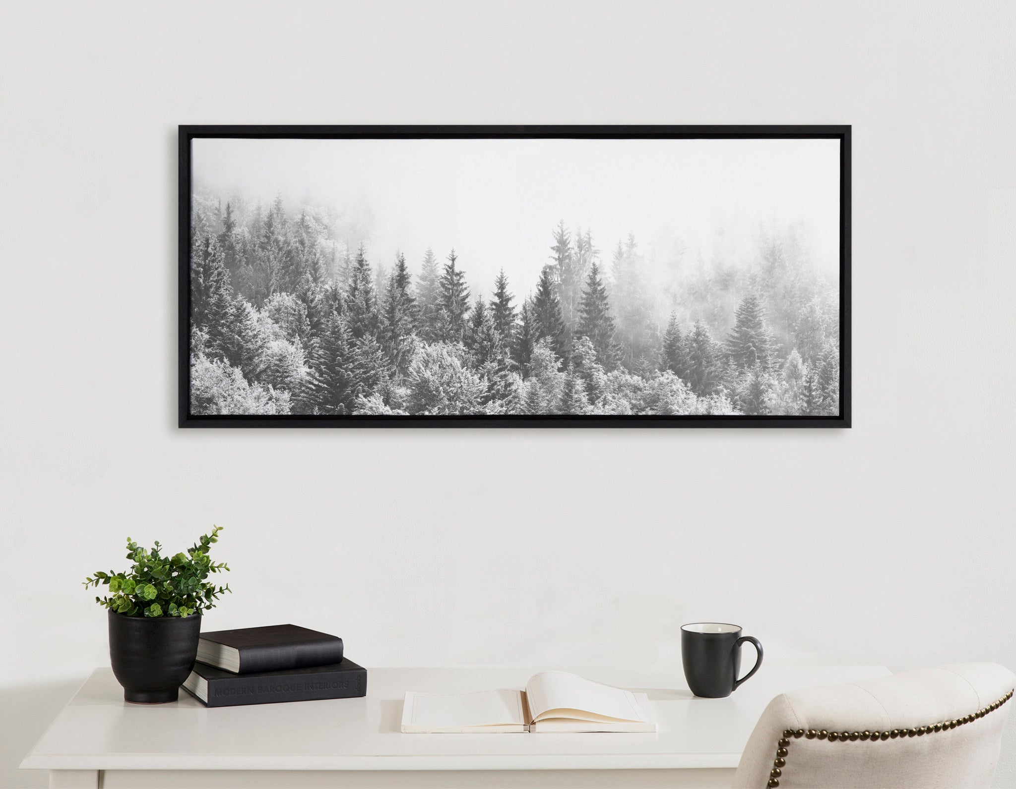 Sylvie Forest On A Foggy Day BW Framed Canvas