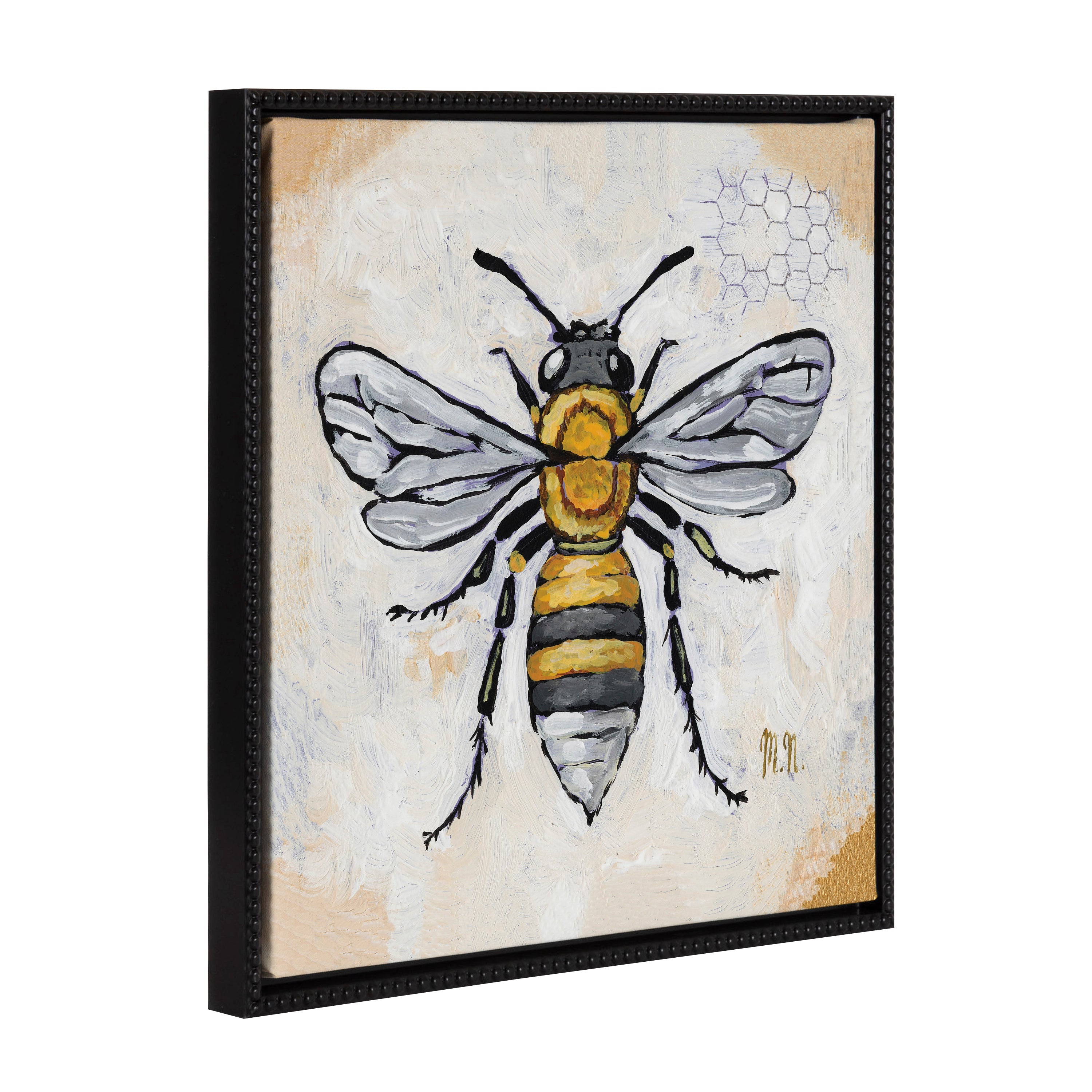 Sylvie Beaded Honeycomb Framed Canvas by Mackenzie Nelson showing honeycomb pattern with vintage beaded frame
