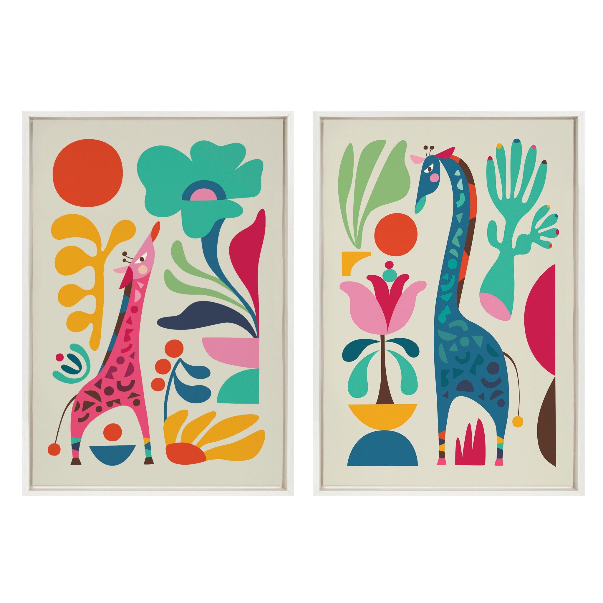 Sylvie Giraffe Garden and Giraffe Garden II Framed Canvas Art Set by Rachel Lee of My Dream Wall