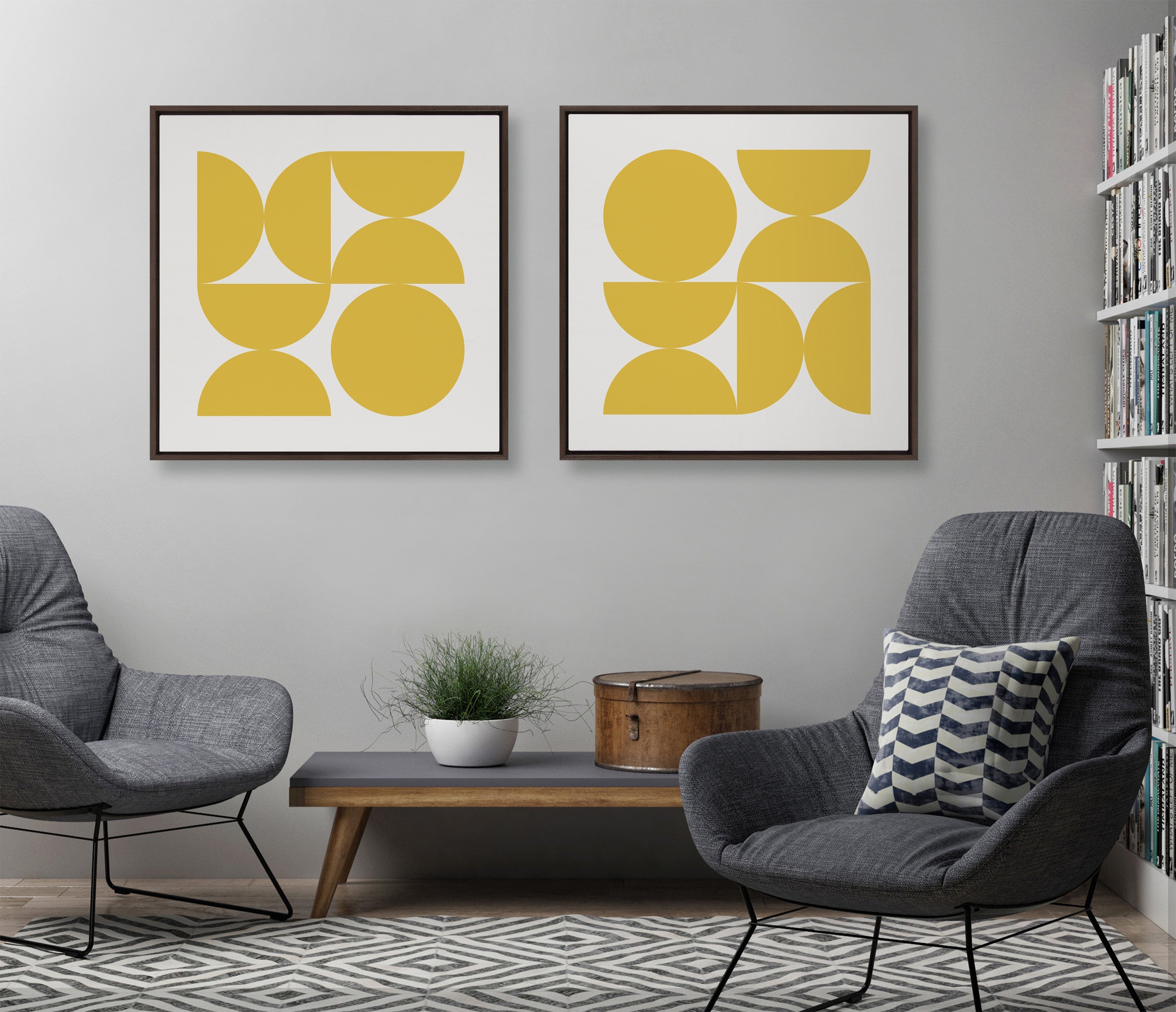 Sylvie Bold Vintage Geometric Sunshine Yellow Framed Canvas by kateandlaurel - product image 5 for Resin Society