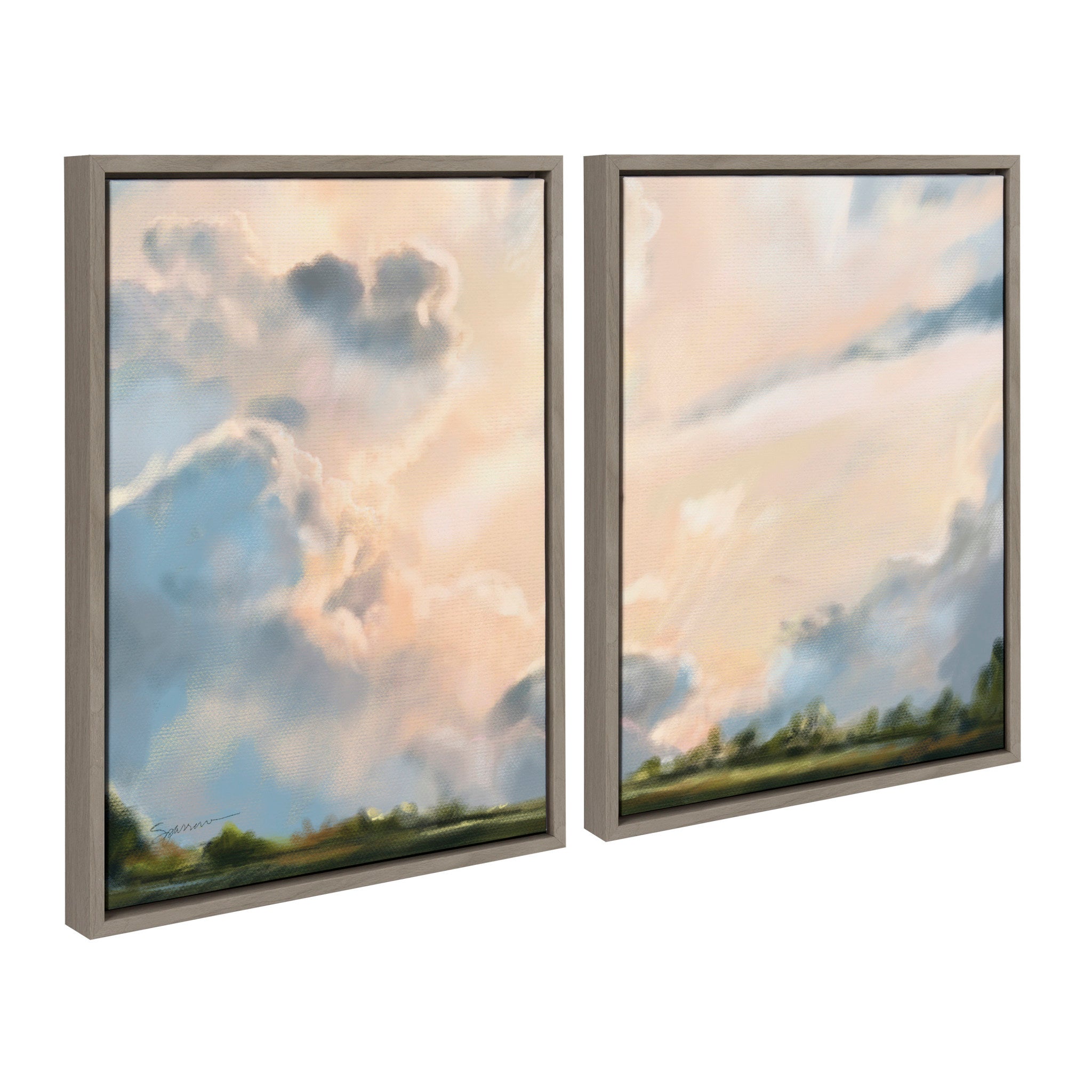 Sylvie Clouds Framed Canvas Set by Mary Sparrow by kateandlaurel - product image 2 for Resin Society