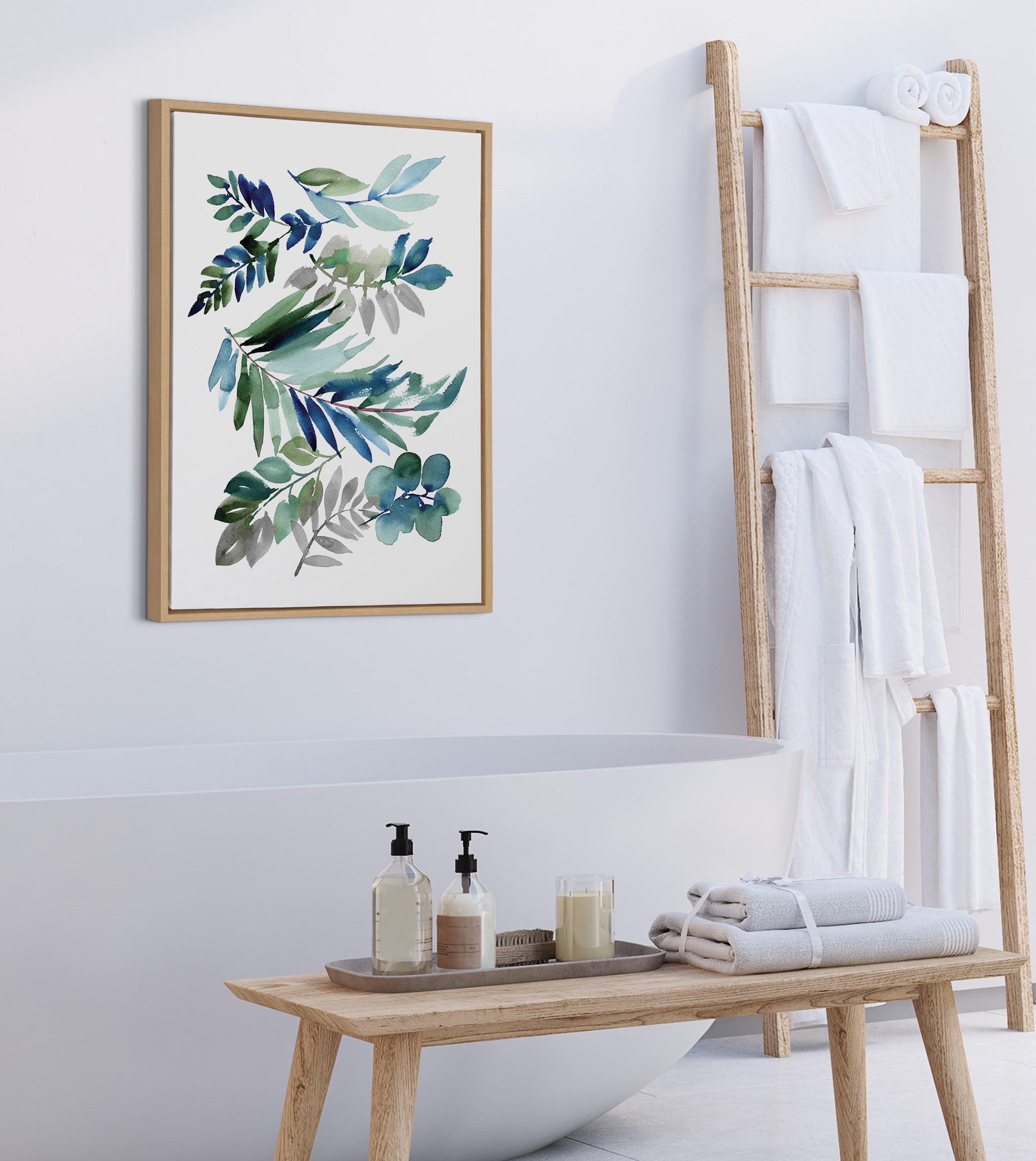 Sylvie Tropic Leaves Blue Framed Canvas by kateandlaurel - product image 12 for Resin Society