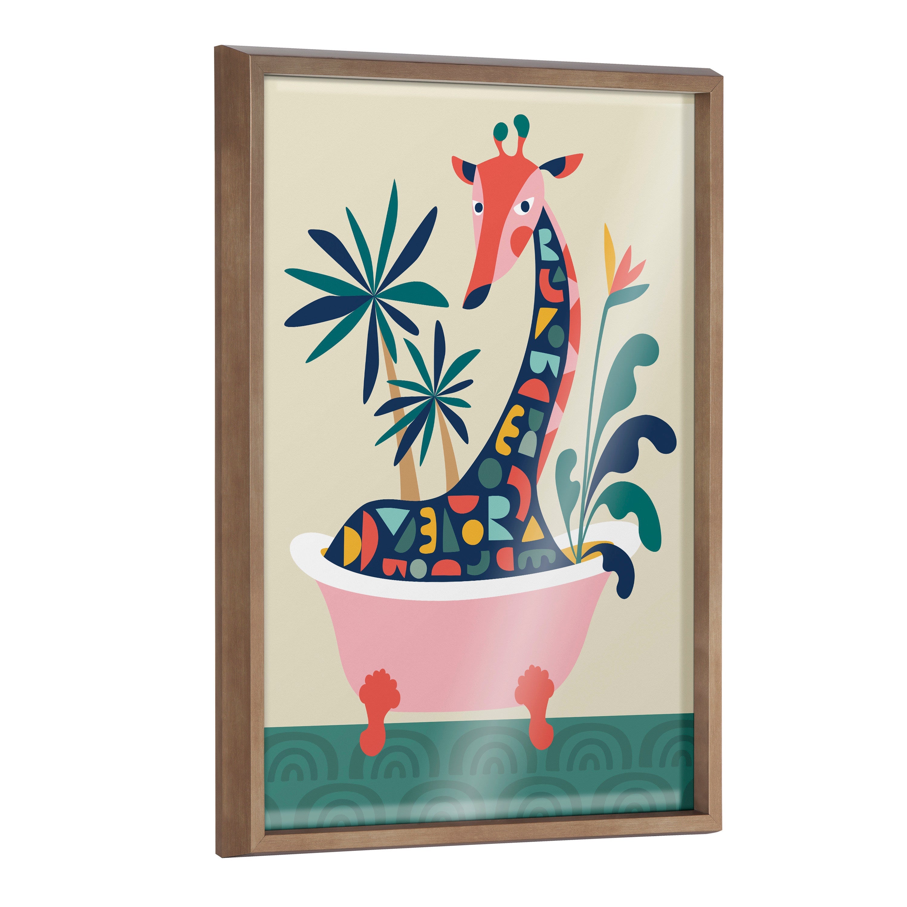Blake Mid Century Modern Giraffe in Bathtub Framed Printed Glass by kateandlaurel - main product image for Resin Society