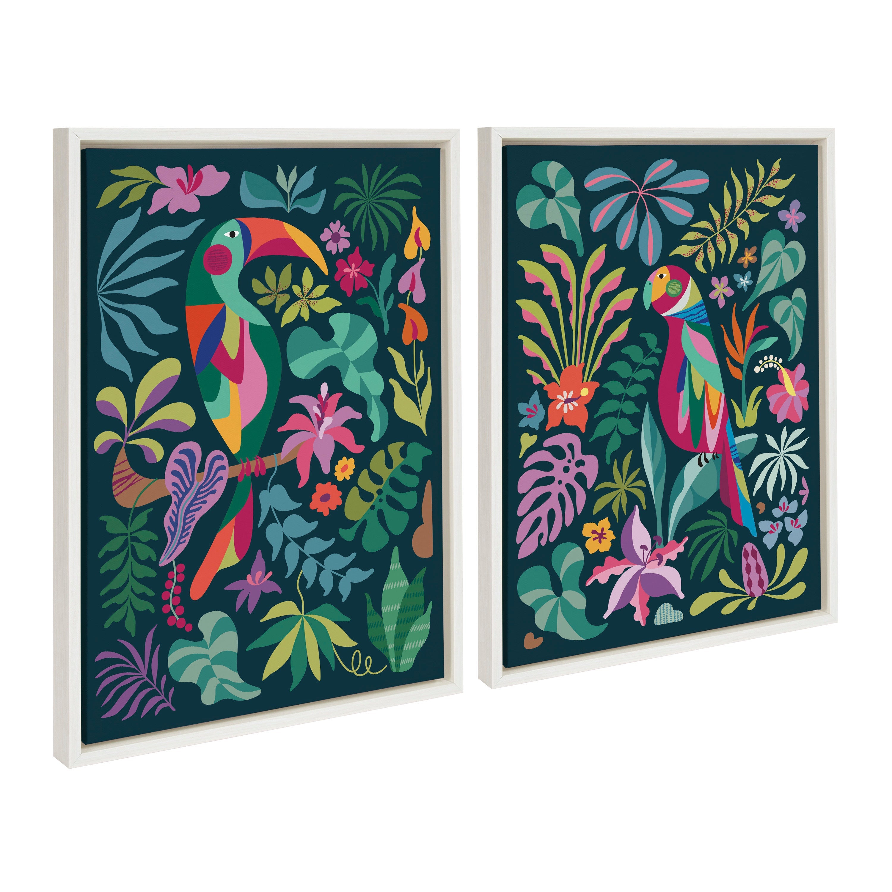Sylvie Tropical Parrot and Tropical Toucan Framed Canvas Art Set by Rachel Lee