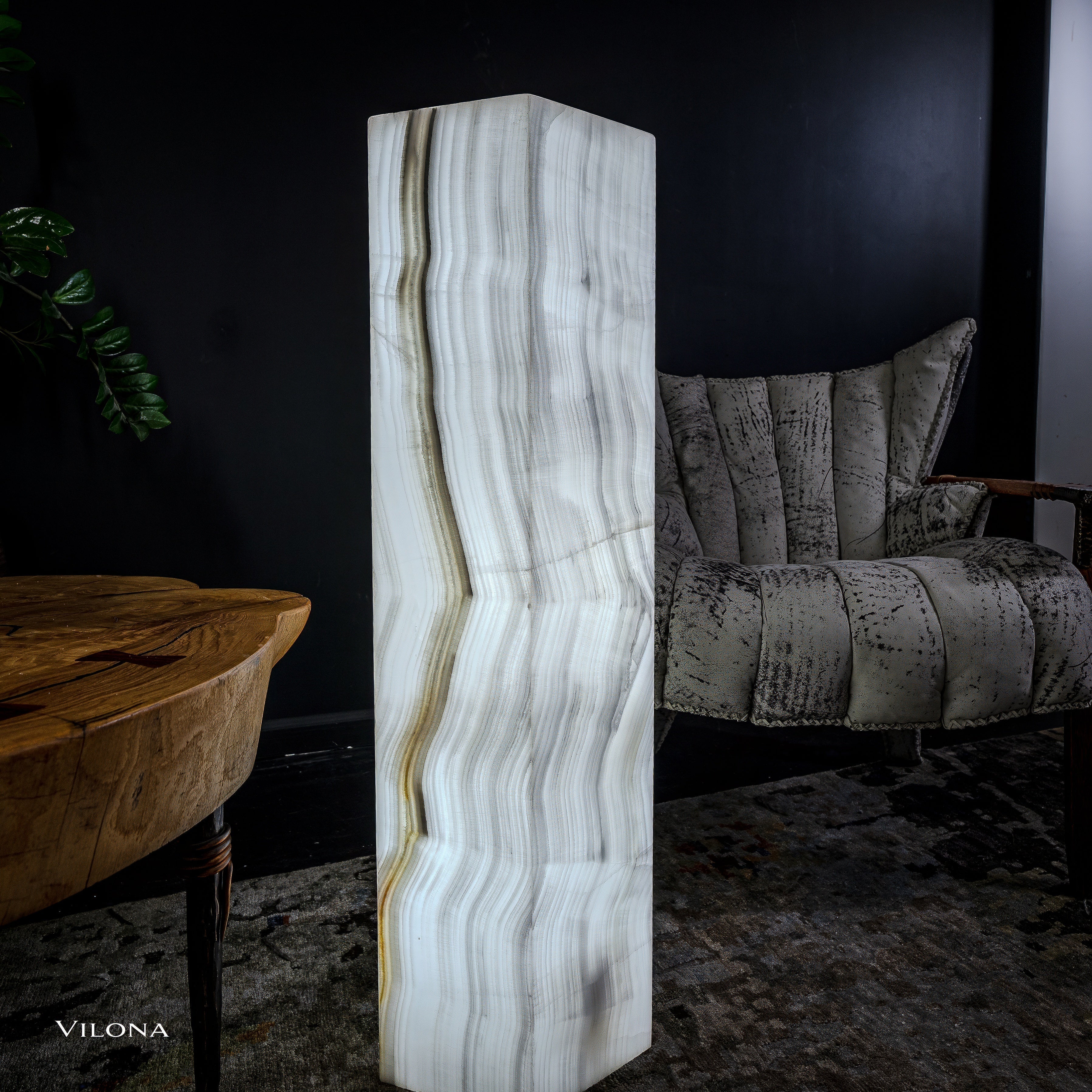 White Ice Onyx Floor Lamp - Small - 39.5"H x 13.5"W - Hexagon - #1 by Vilona Onyx - product image 9 for Resin Society