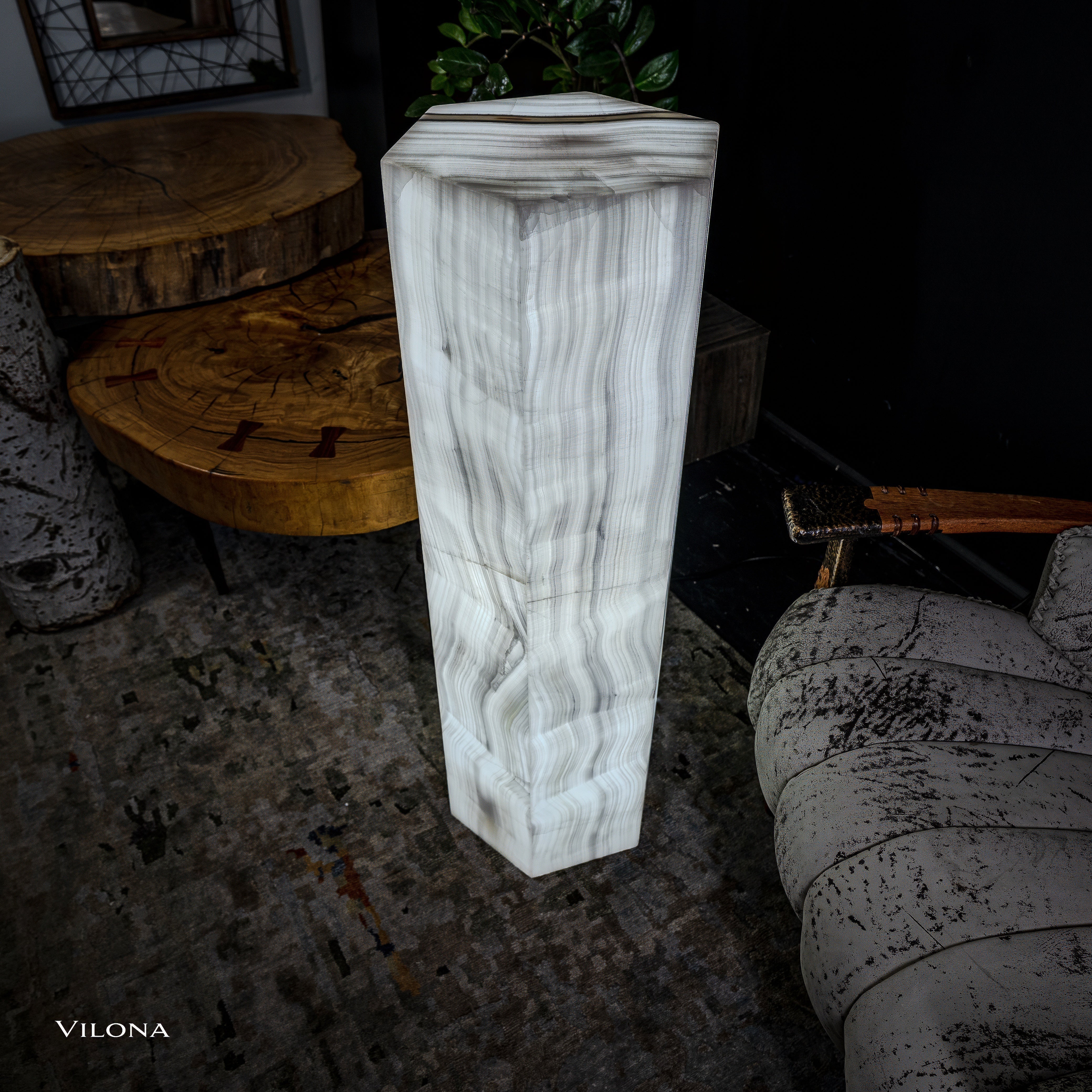 White Ice Onyx Floor Lamp - Small - 39.5"H x 13.5"W - Hexagon - #1 by Vilona Onyx - product image 11 for Resin Society