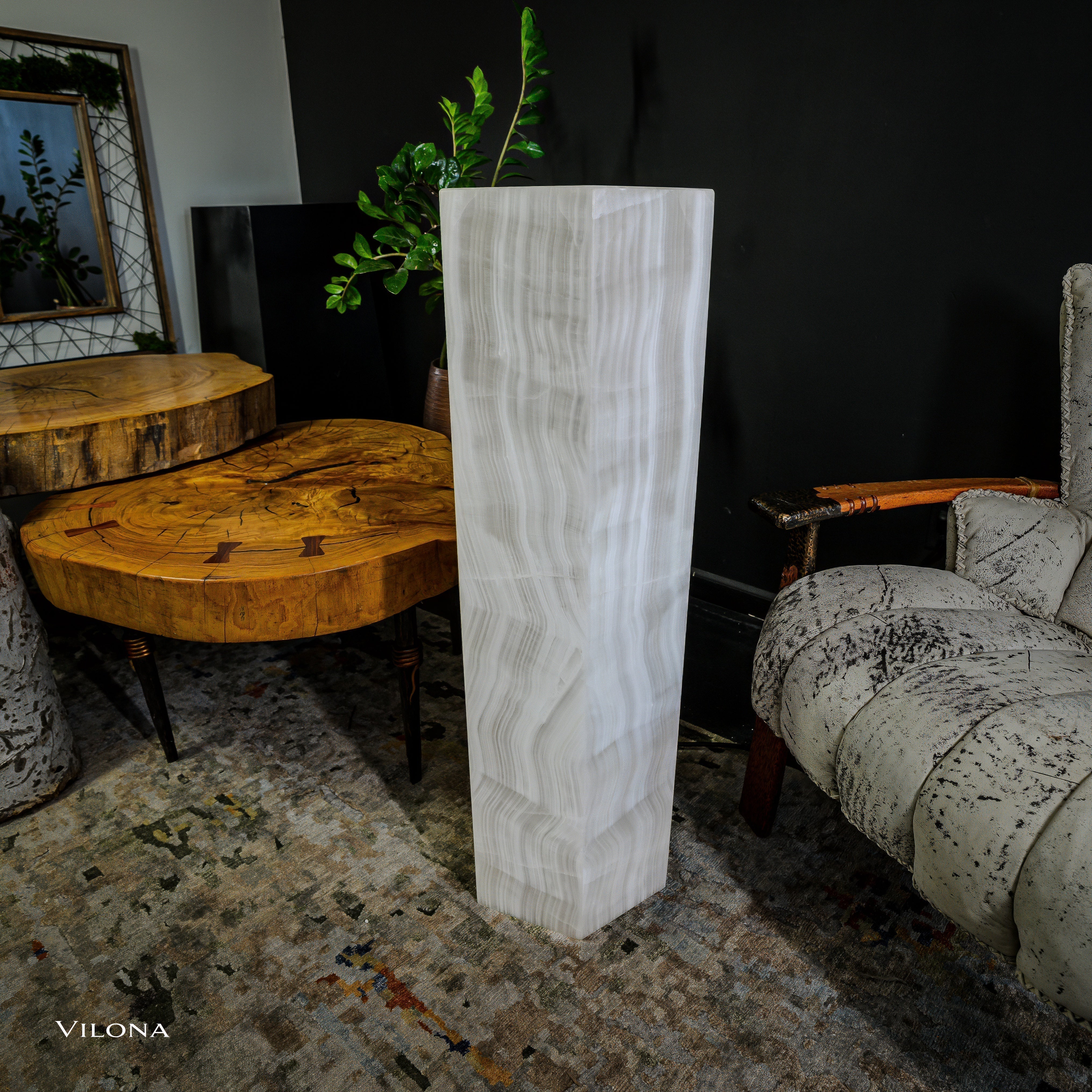 White Ice Onyx Floor Lamp - Small - 39.5"H x 13.5"W - Hexagon - #1 by Vilona Onyx - product image 12 for Resin Society