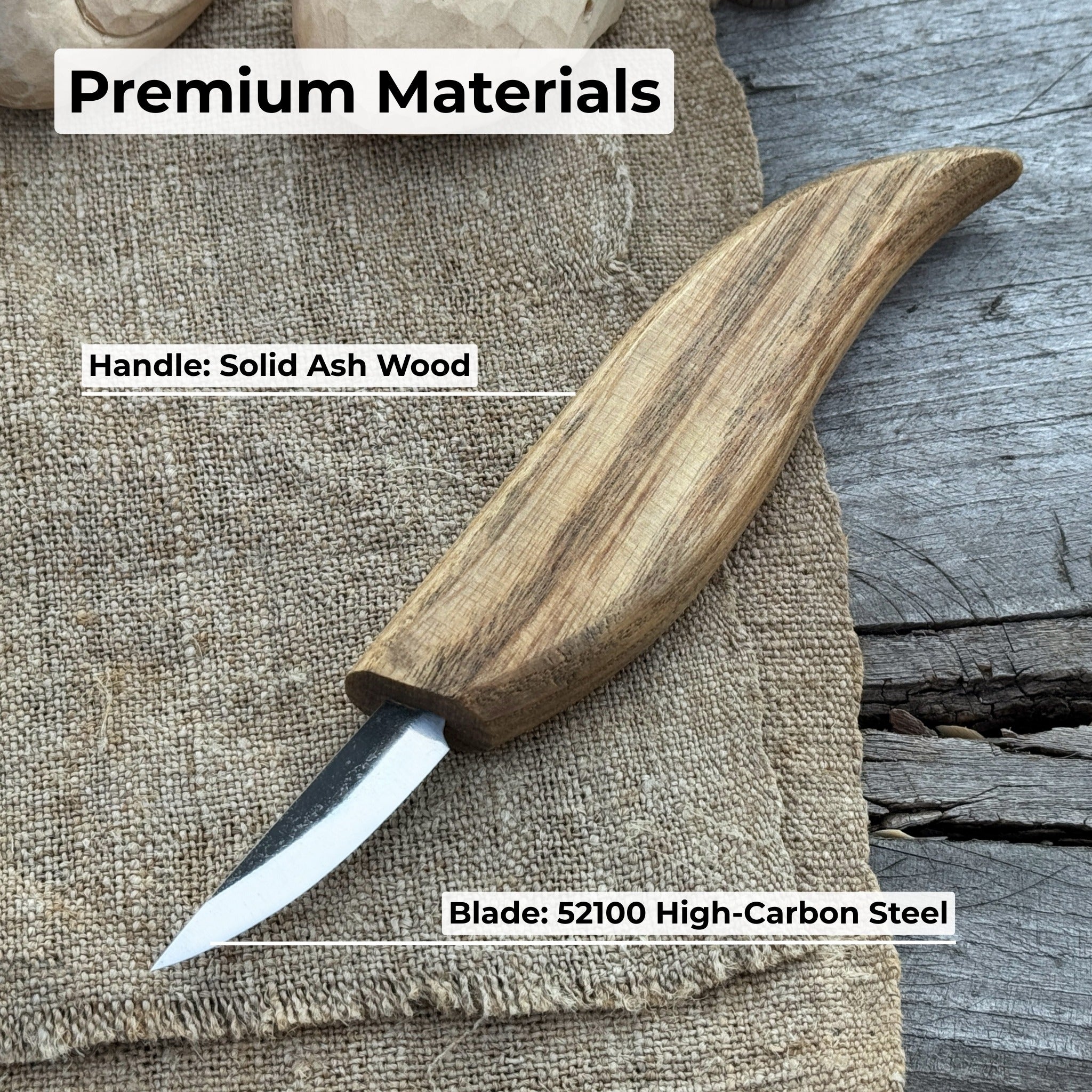 Whittling Knife for Wood Carving with carbon steel blade and ash wood handle