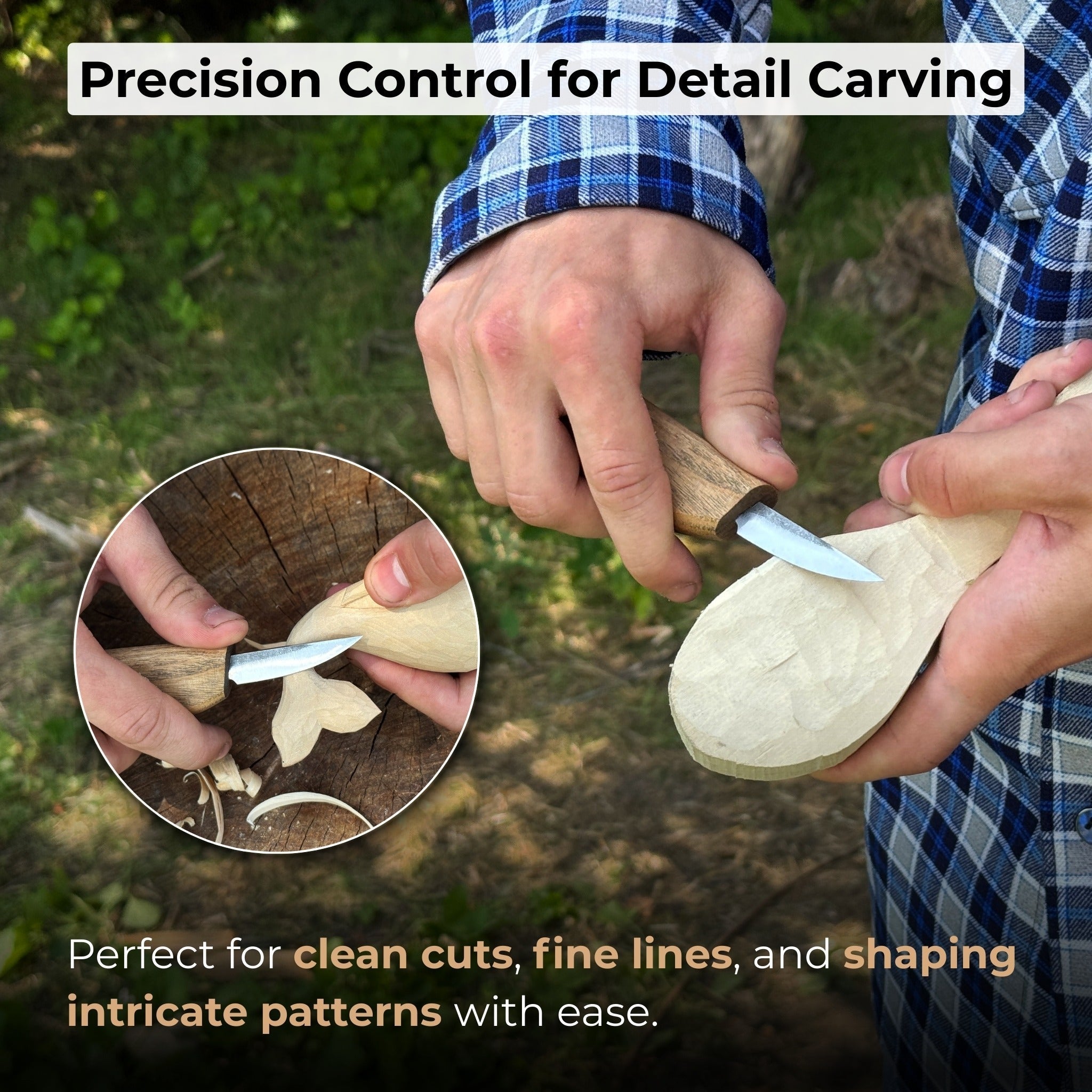 Whittling Knife for Wood Carving with carbon steel blade and ash wood handle