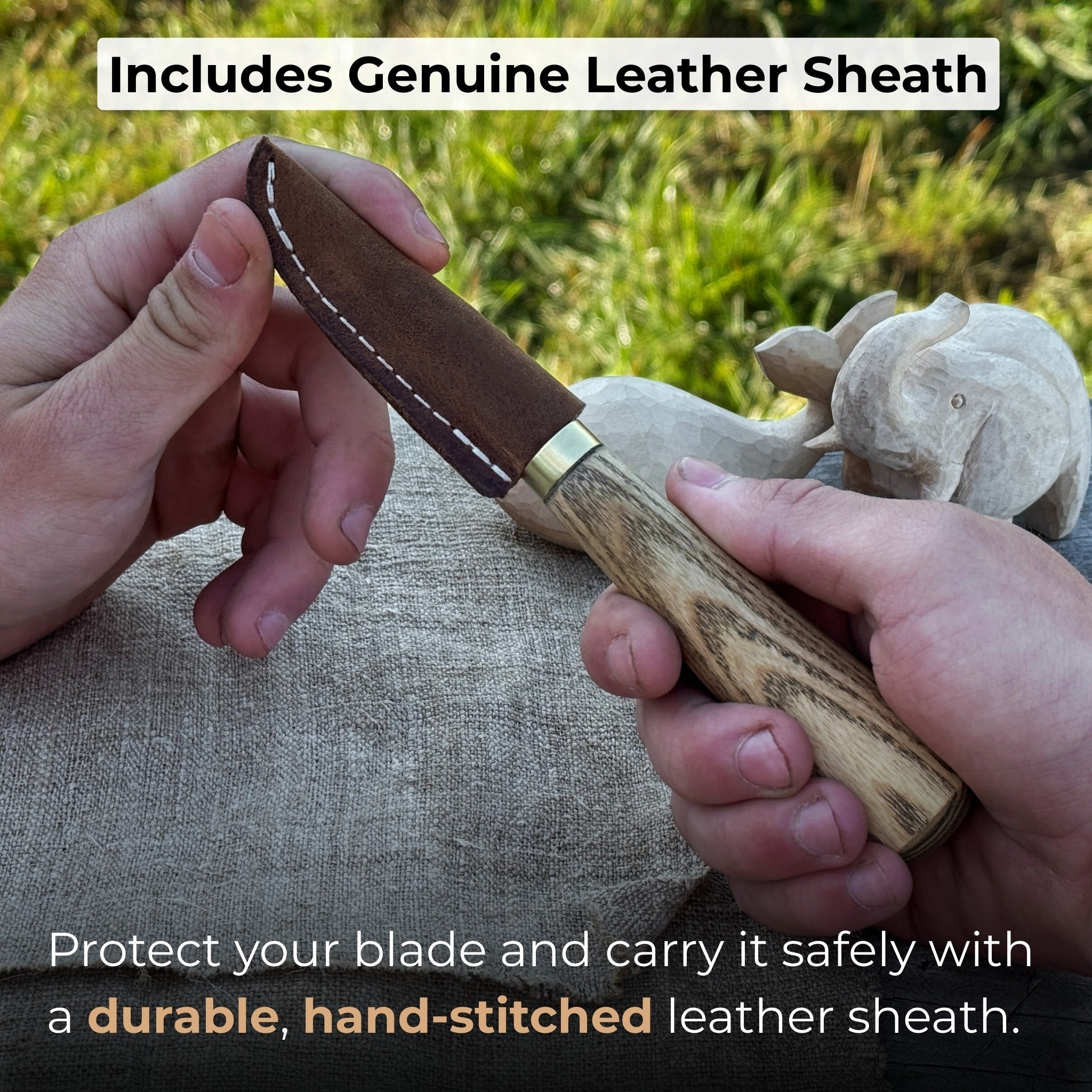 Whittling Sloyd Knife with 7.5 cm blade and ash wood handle by Sharky Forged Steel Tools
