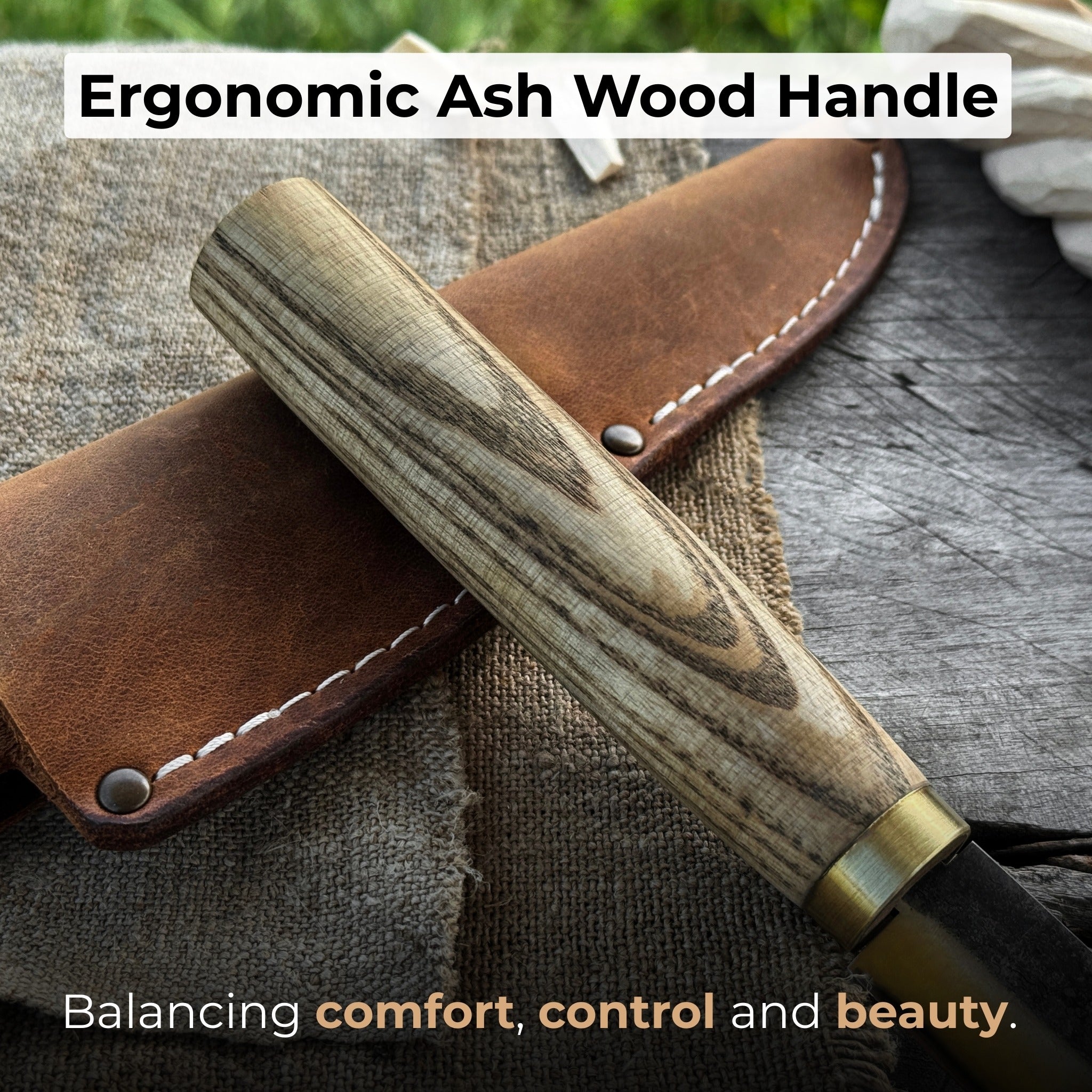 Whittling Sloyd Knife with 7.5 cm carbon steel blade and leather sheath by Sharky Forged Steel Tools