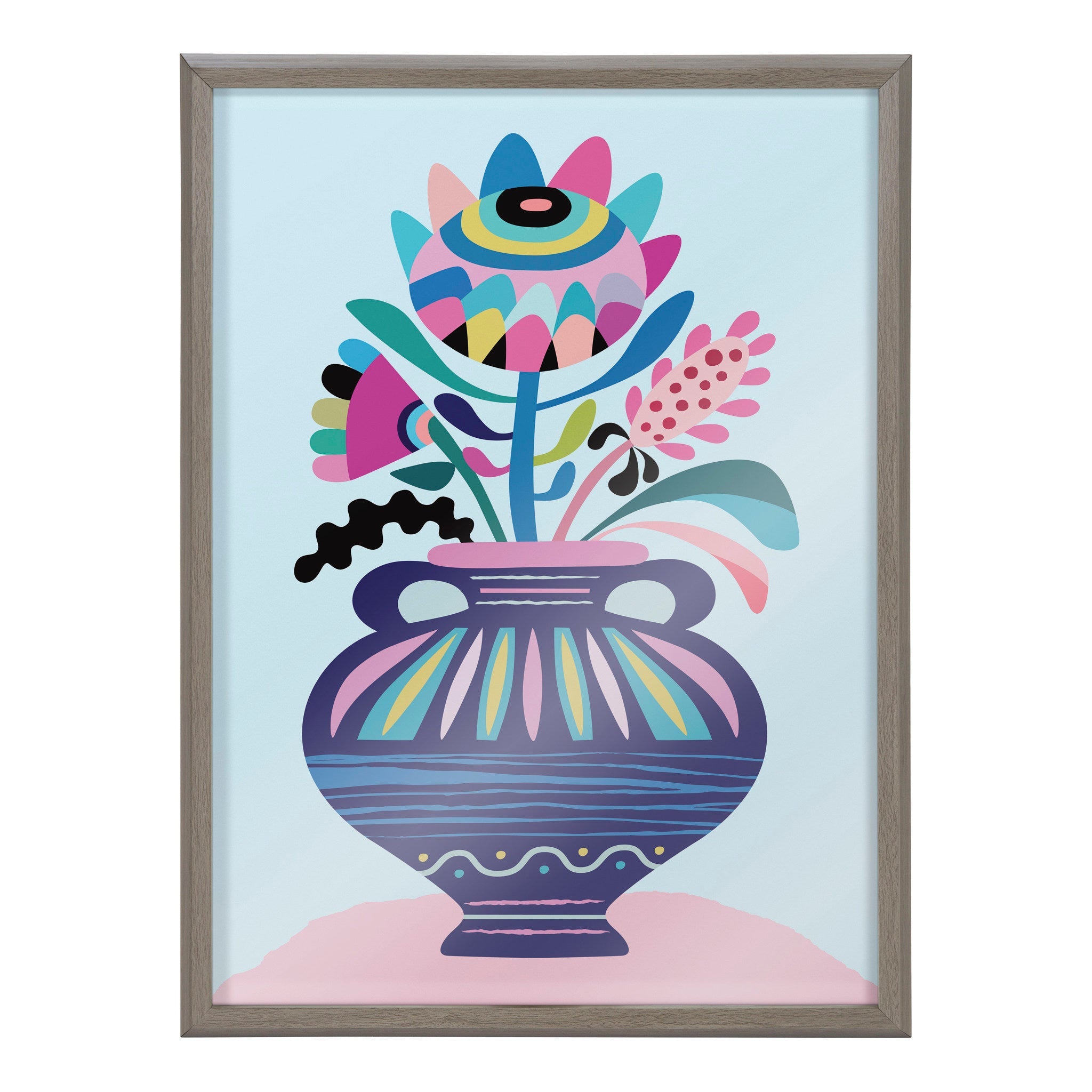 Blake Mid Century Modern Whimsical Floral Framed Printed Art by Rachel Lee