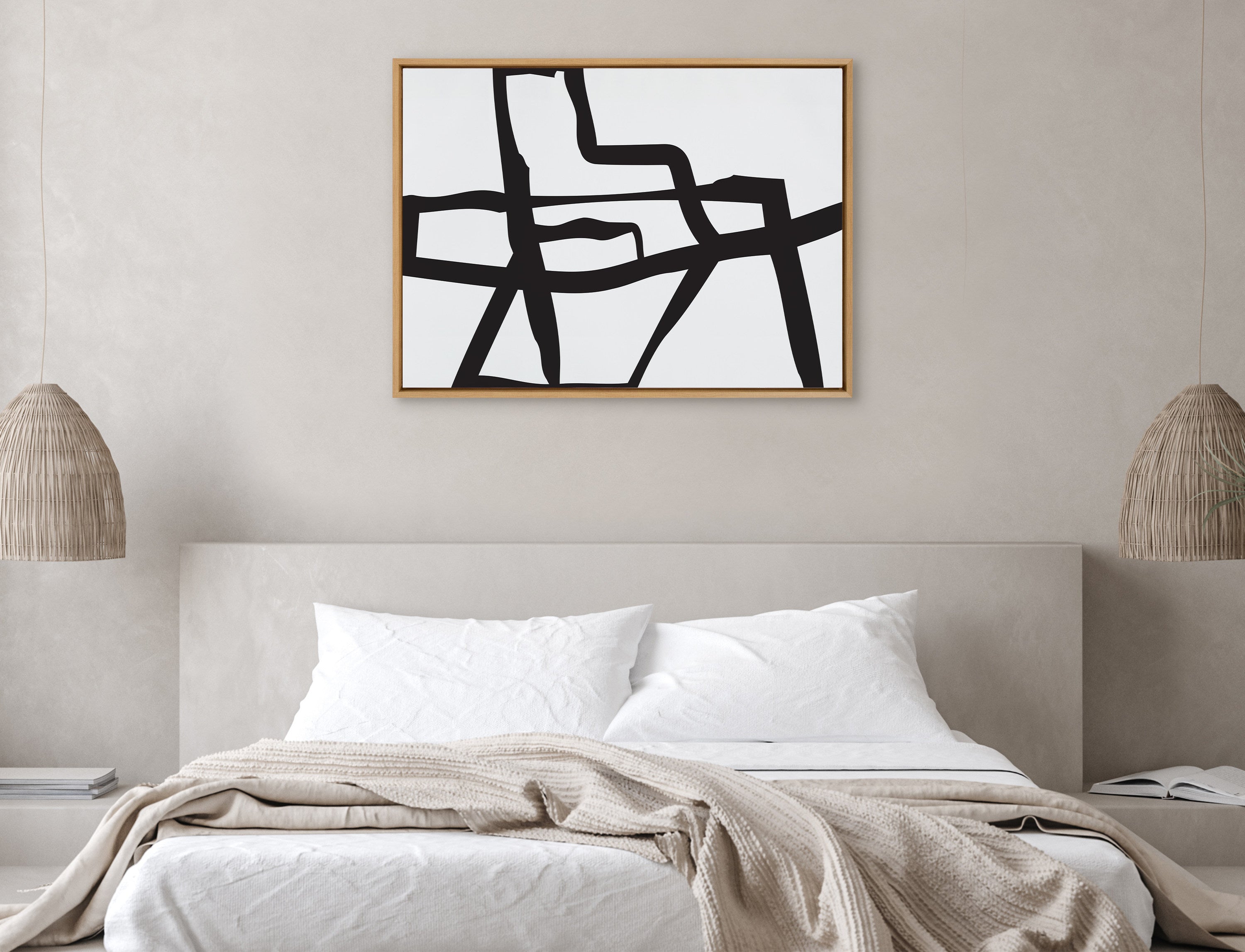 Sylvie Bold Sophisticated Abstract Black Stroke Framed Canvas by kateandlaurel - product image 4 for Resin Society