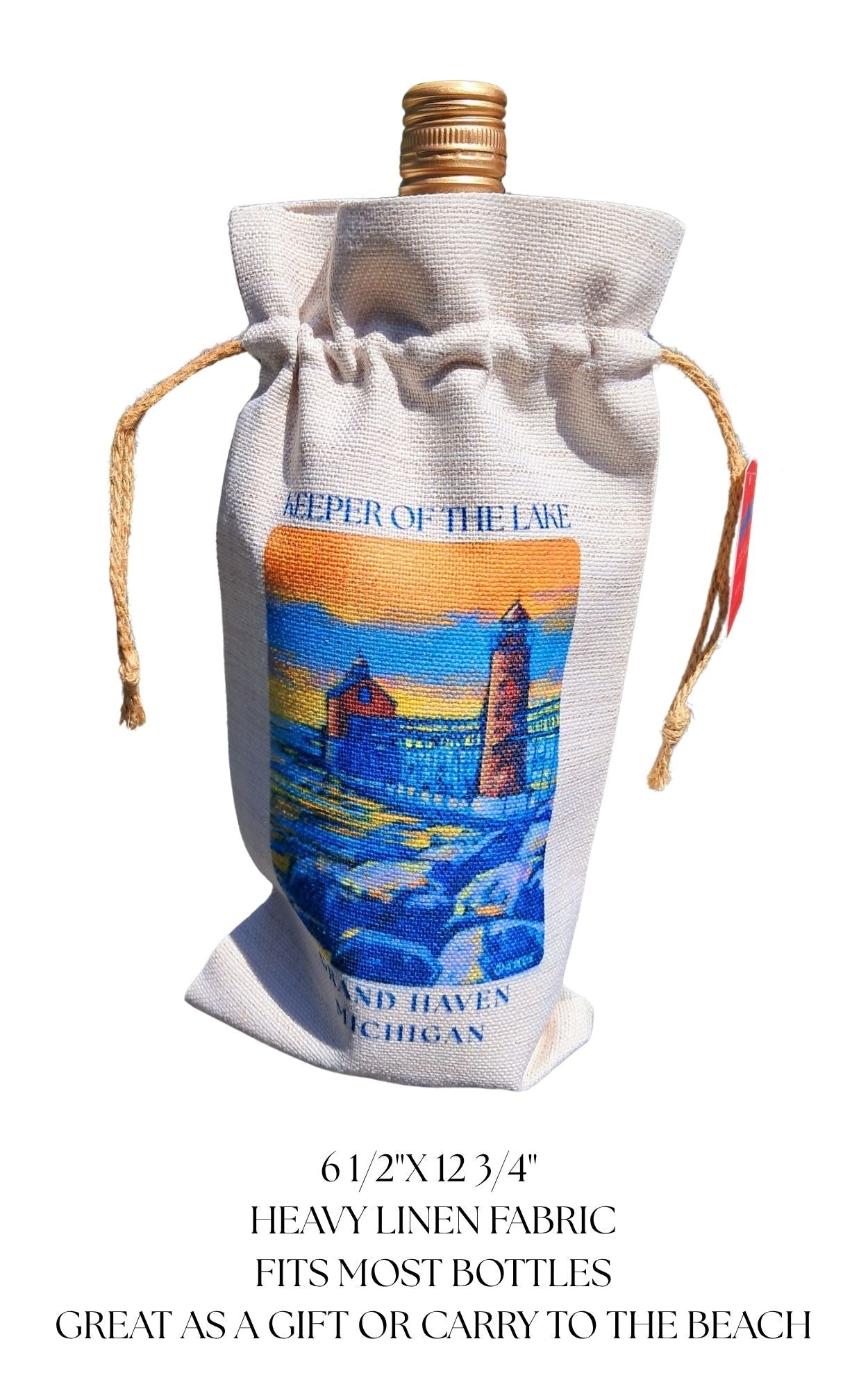 Wine Tote: Muskegon Lighthouse - Keeper of the Lake detail image - Resin Society