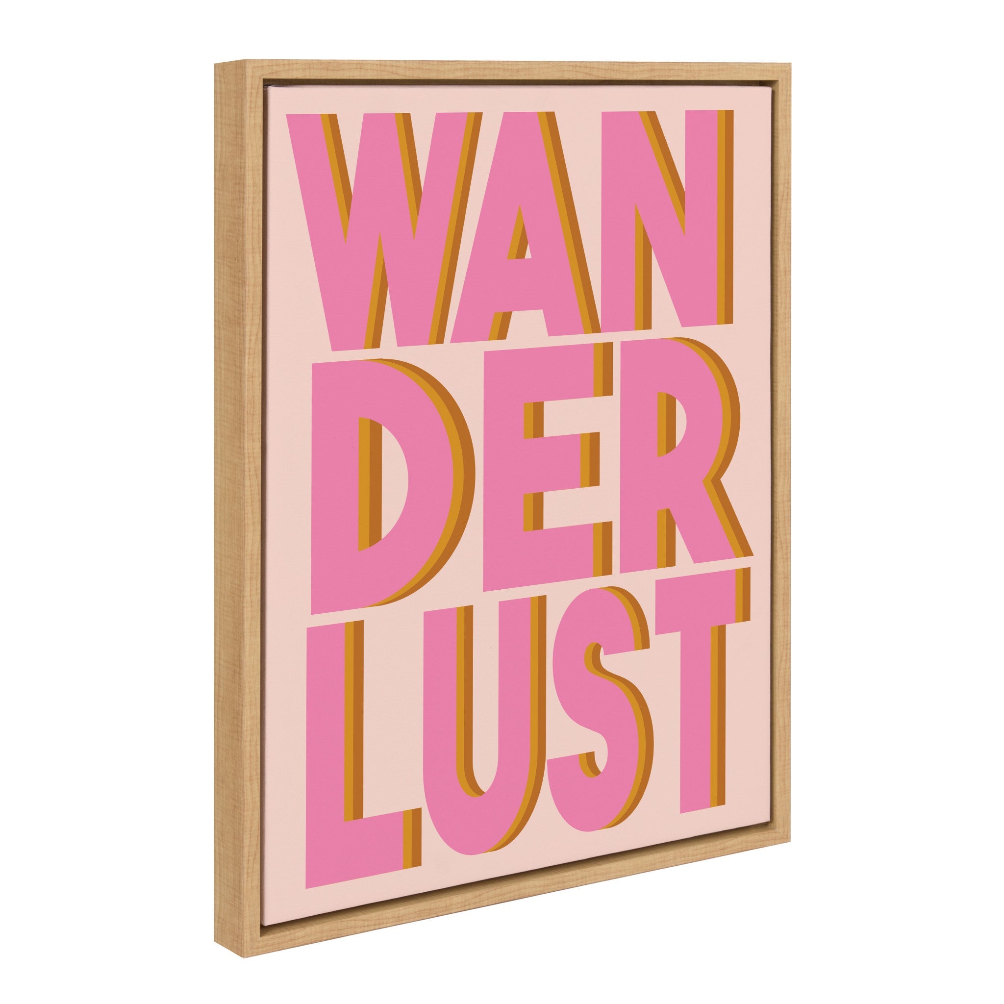 Framed canvas art print with the word 'Wanderlust' in stylish script by Apricot and Birch