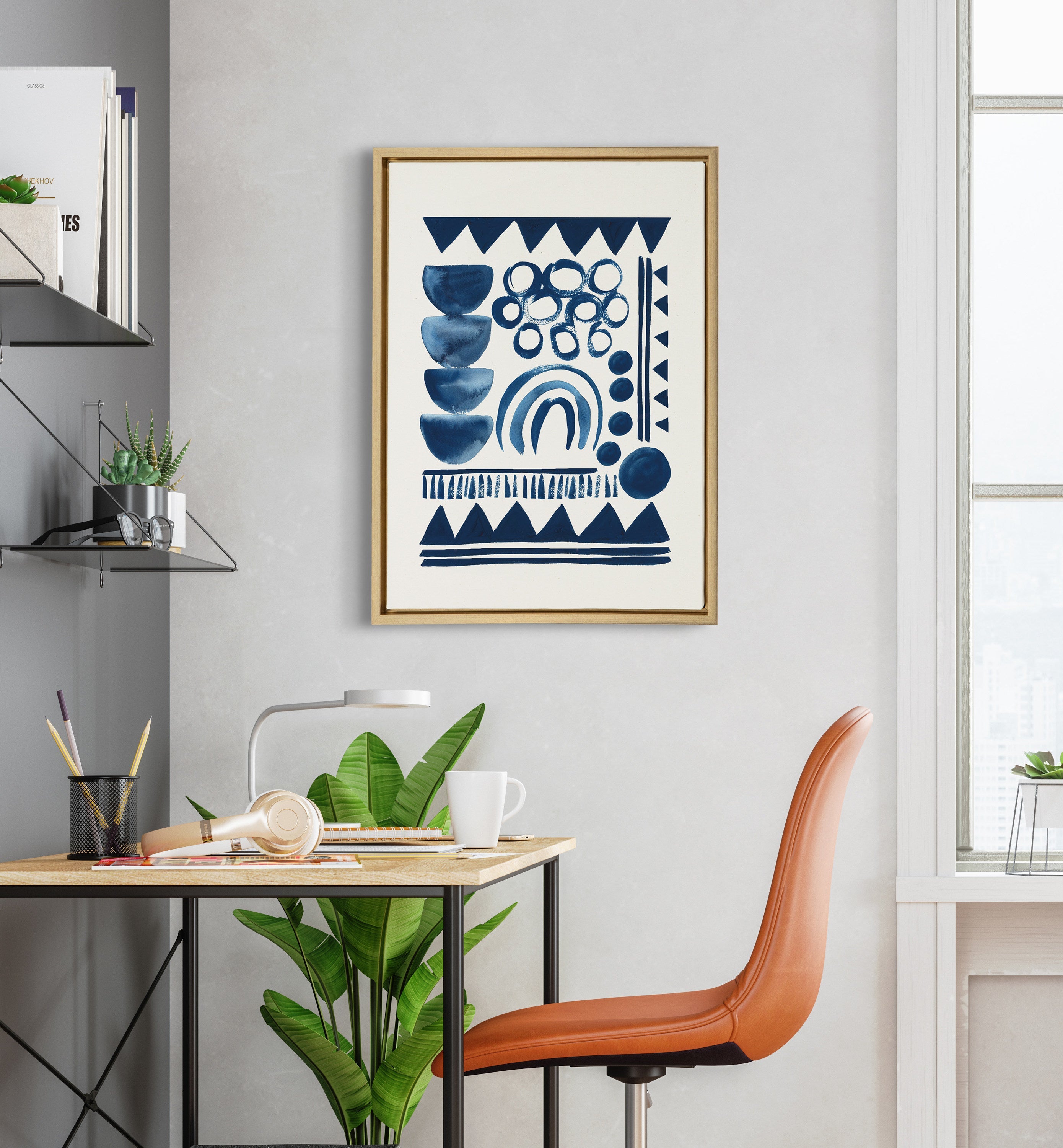 Sylvie 858 Indigo Abstract Framed Canvas by kateandlaurel - product image 4 for Resin Society