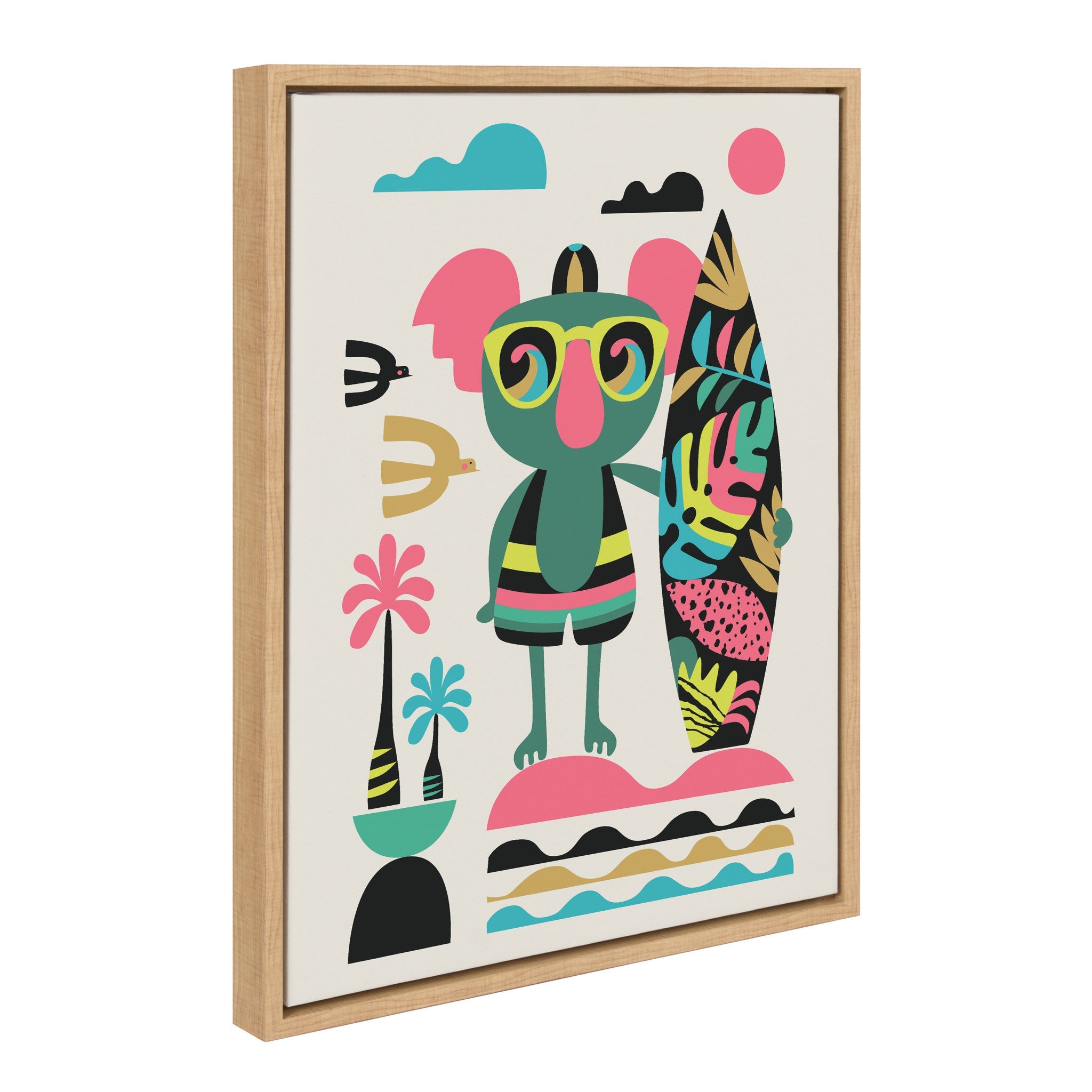 Sylvie Mid Century Modern Surf Koala Framed Canvas by kateandlaurel - product image 2 for Resin Society