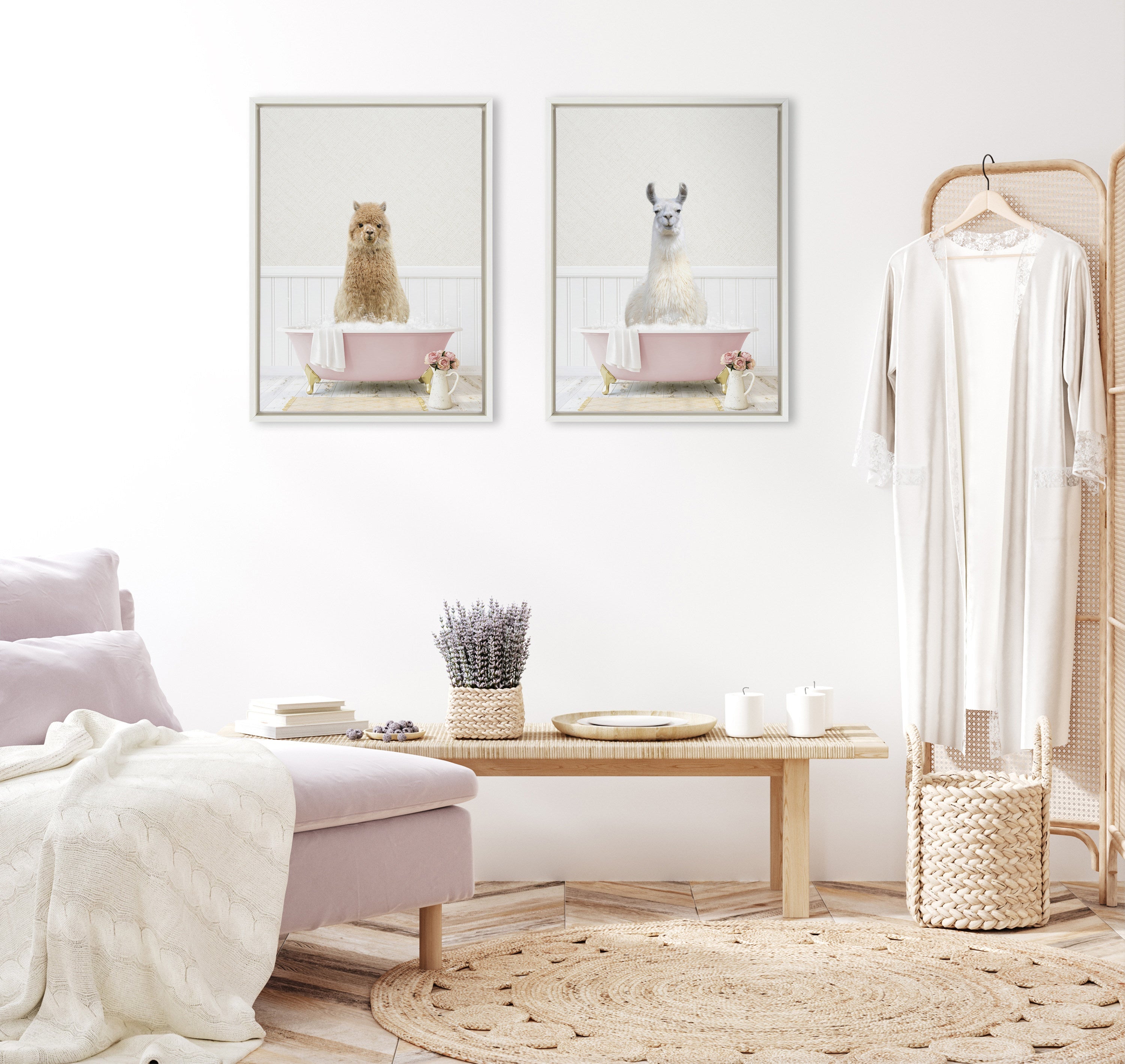 Sylvie Llama in Cottage Rose Bath Framed Canvas by kateandlaurel - product image 11 for Resin Society