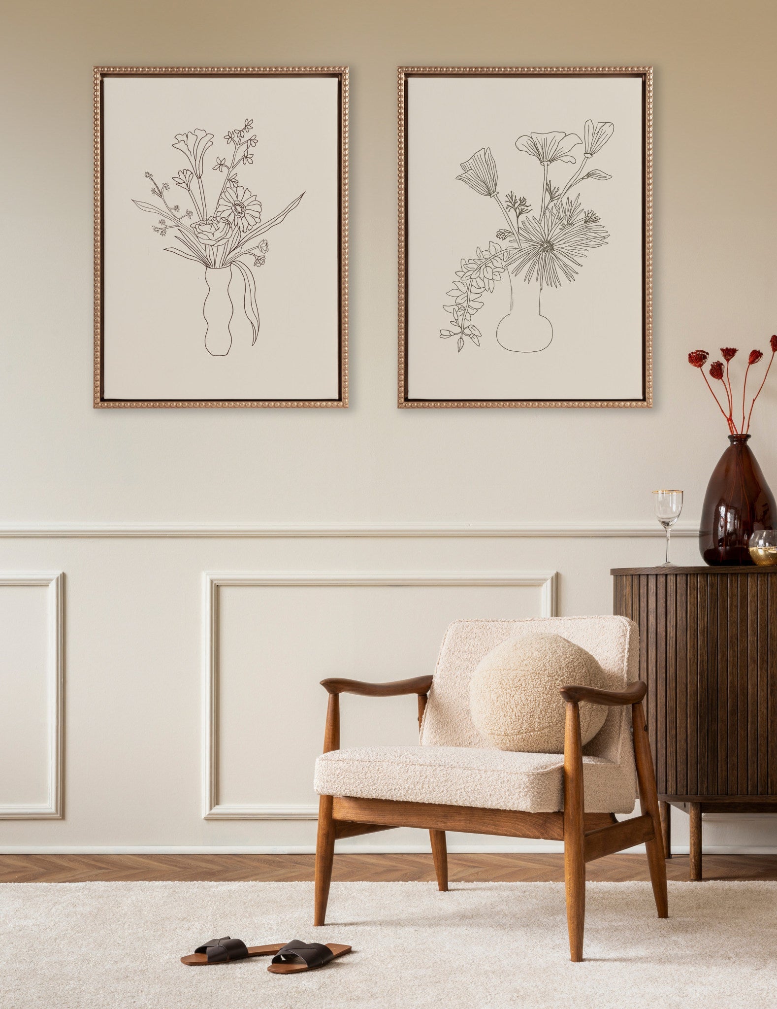Sylvie Beaded Floral Study 1 and Floral Study 2 Framed Canvas Art Set by Kate Aurelia Holloway