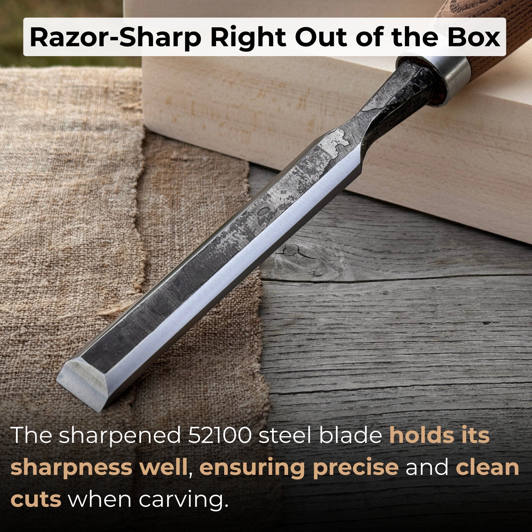 Hand-forged wood carving chisel with ash handle and carbon steel blade