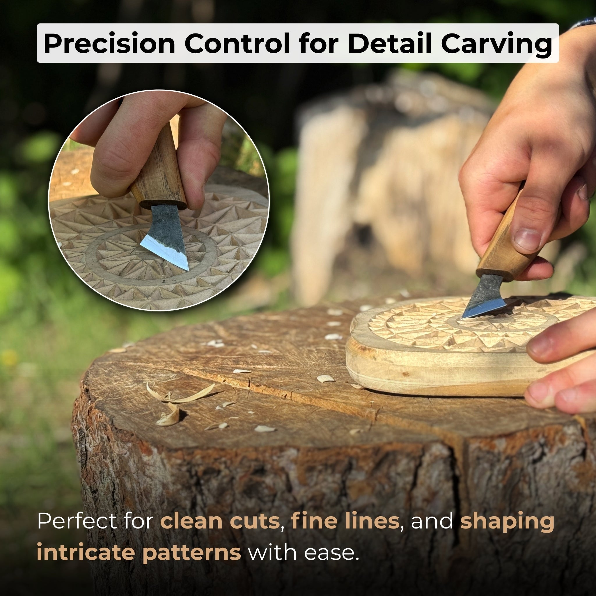 Wood Carving Knife with 2.5 cm blade and wooden handle by Sharky Forged Steel Tools