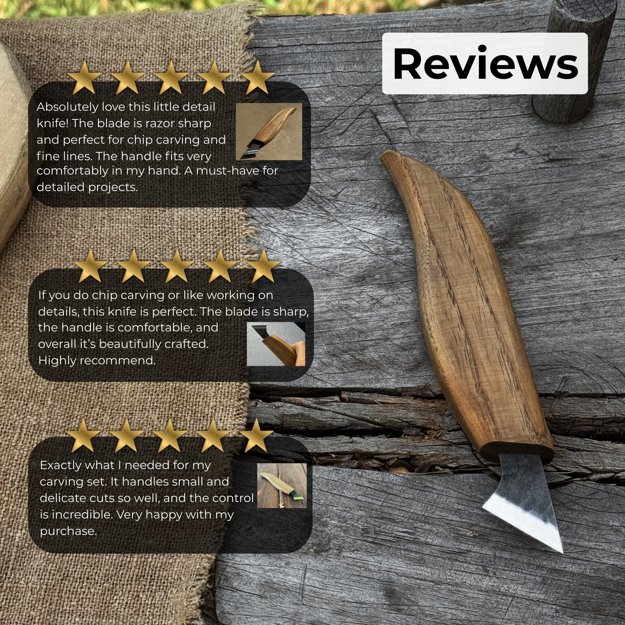 Wood Carving Knife with 2.5 cm blade and wooden handle by Sharky Forged Steel Tools