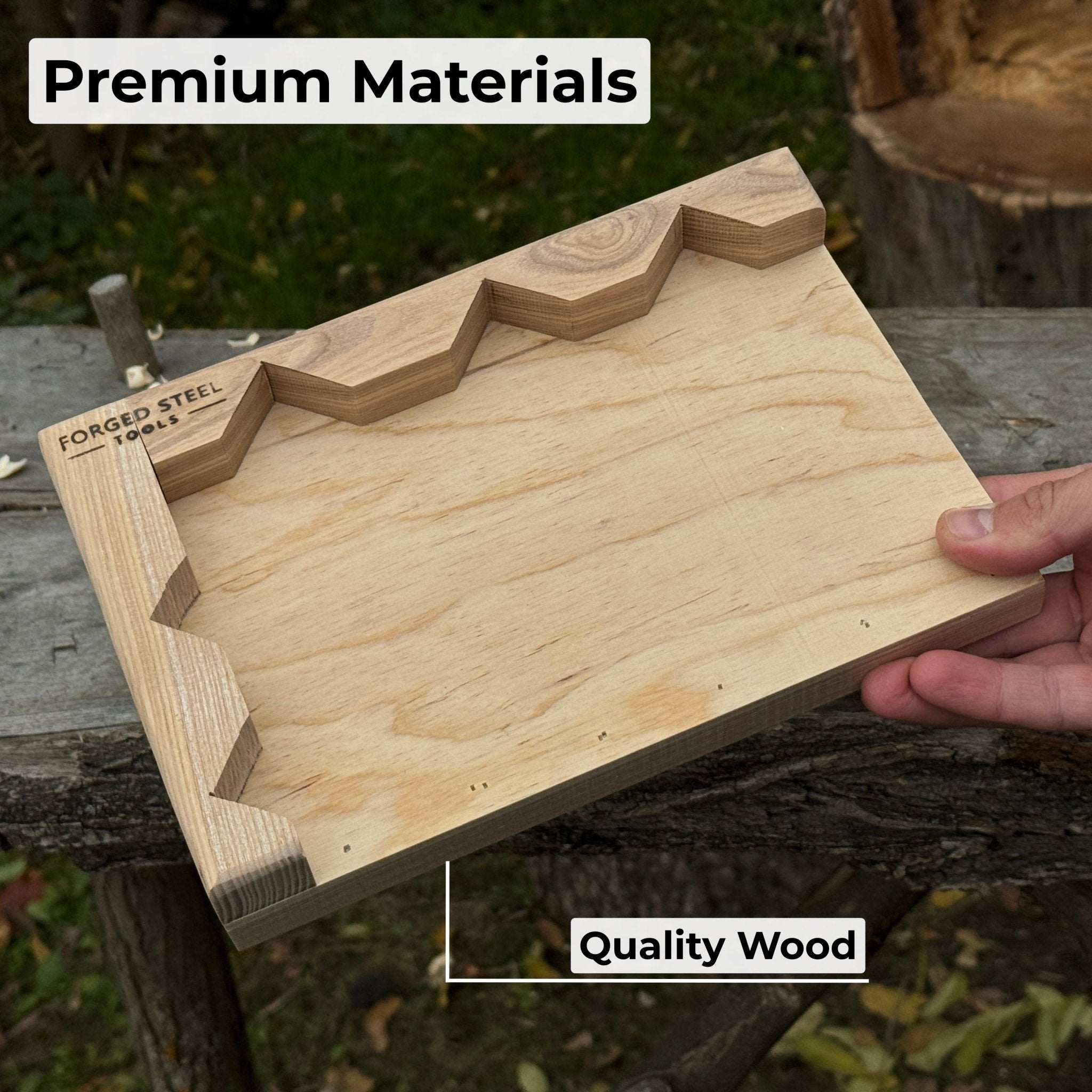 Handcrafted wooden bench hook for carving and chiseling by Sharky Forged Steel Tools
