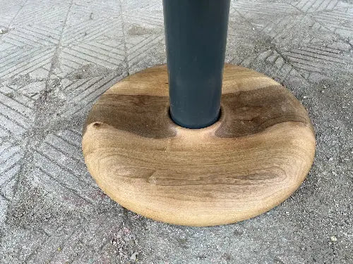 Custom round epoxy resin walnut dining table with wood and metal base