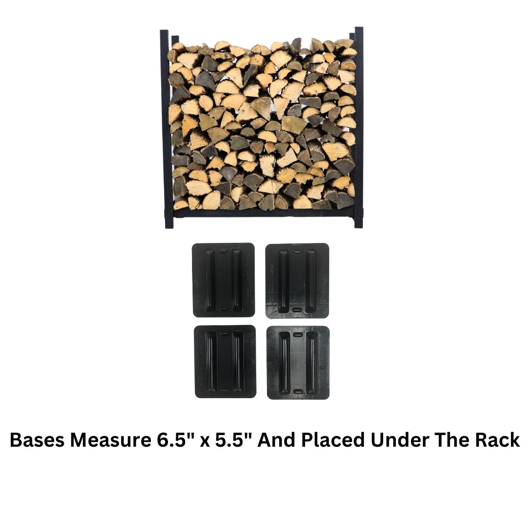 Woodhaven 4 ft Firewood Rack holding stacked firewood outdoors