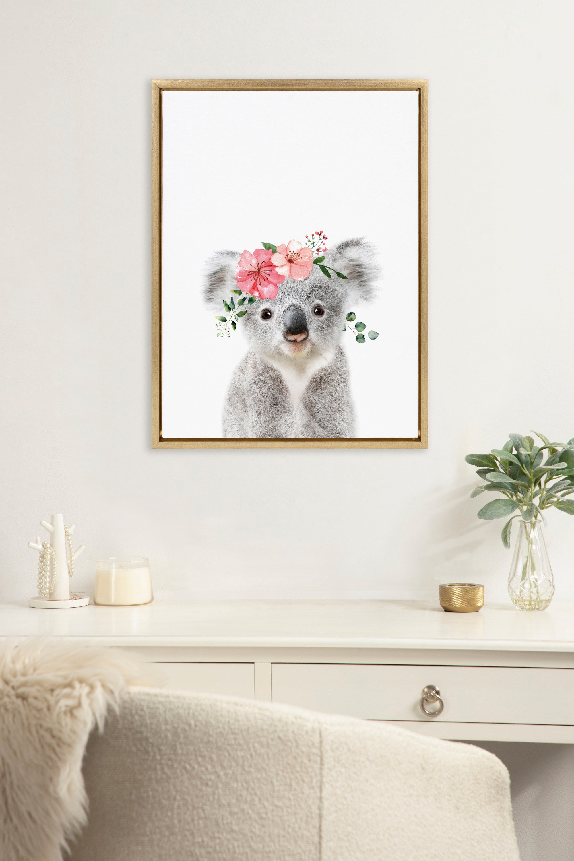 Sylvie Flower Crown Koala Framed Canvas by Amy Peterson Art Studio