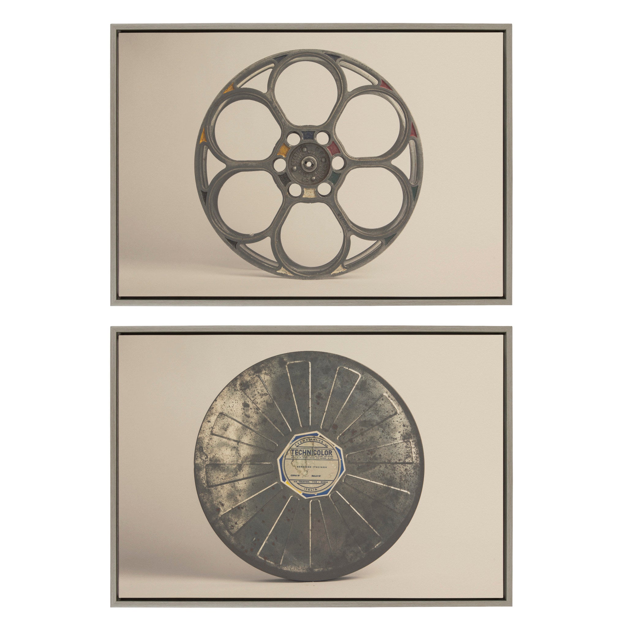 Sylvie Movie Tin and Movie Reel Sepia Framed Canvas Art Set by Saint and Sailor Studios