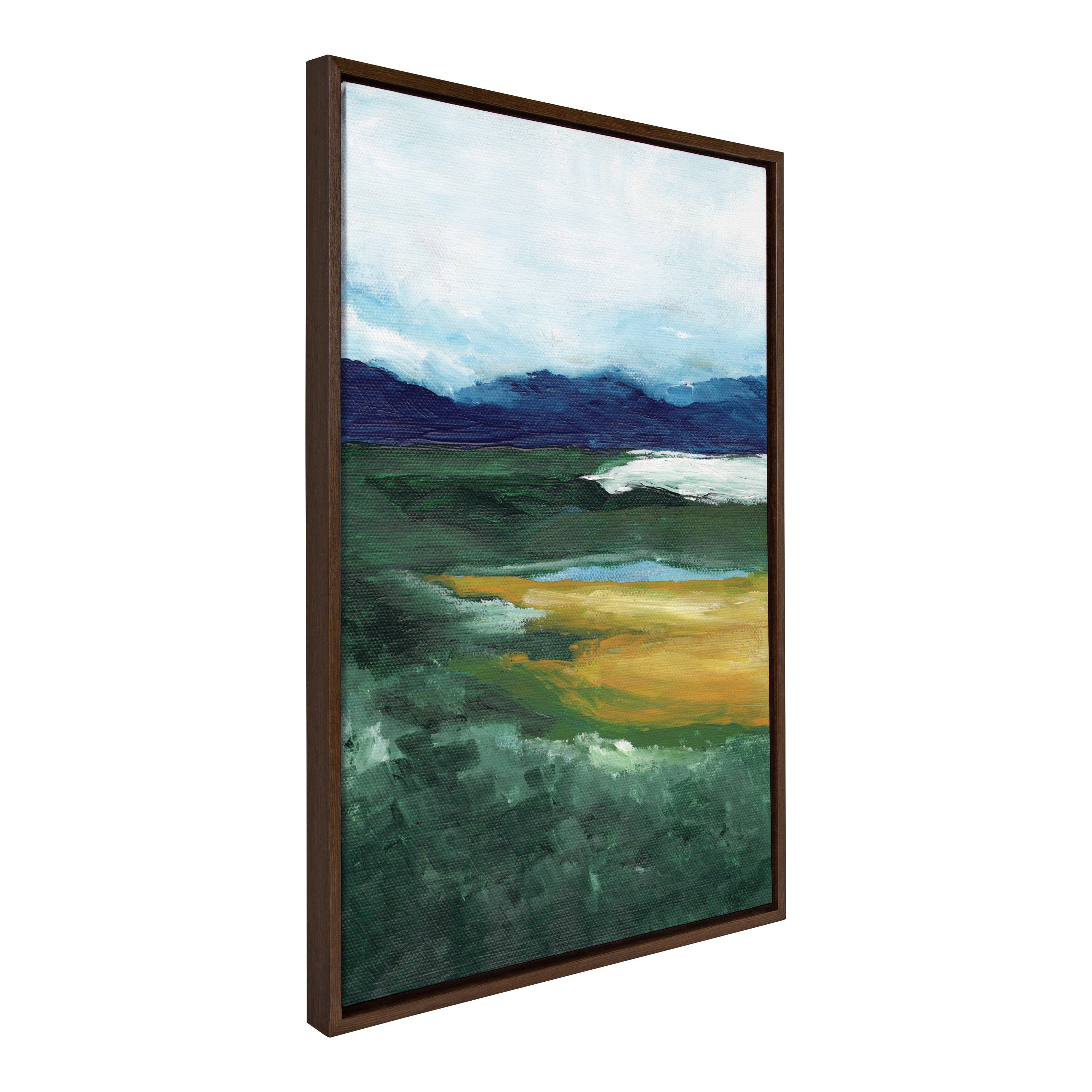 Sylvie Misty Green framed canvas art depicting misty green mountains in a lightweight frame
