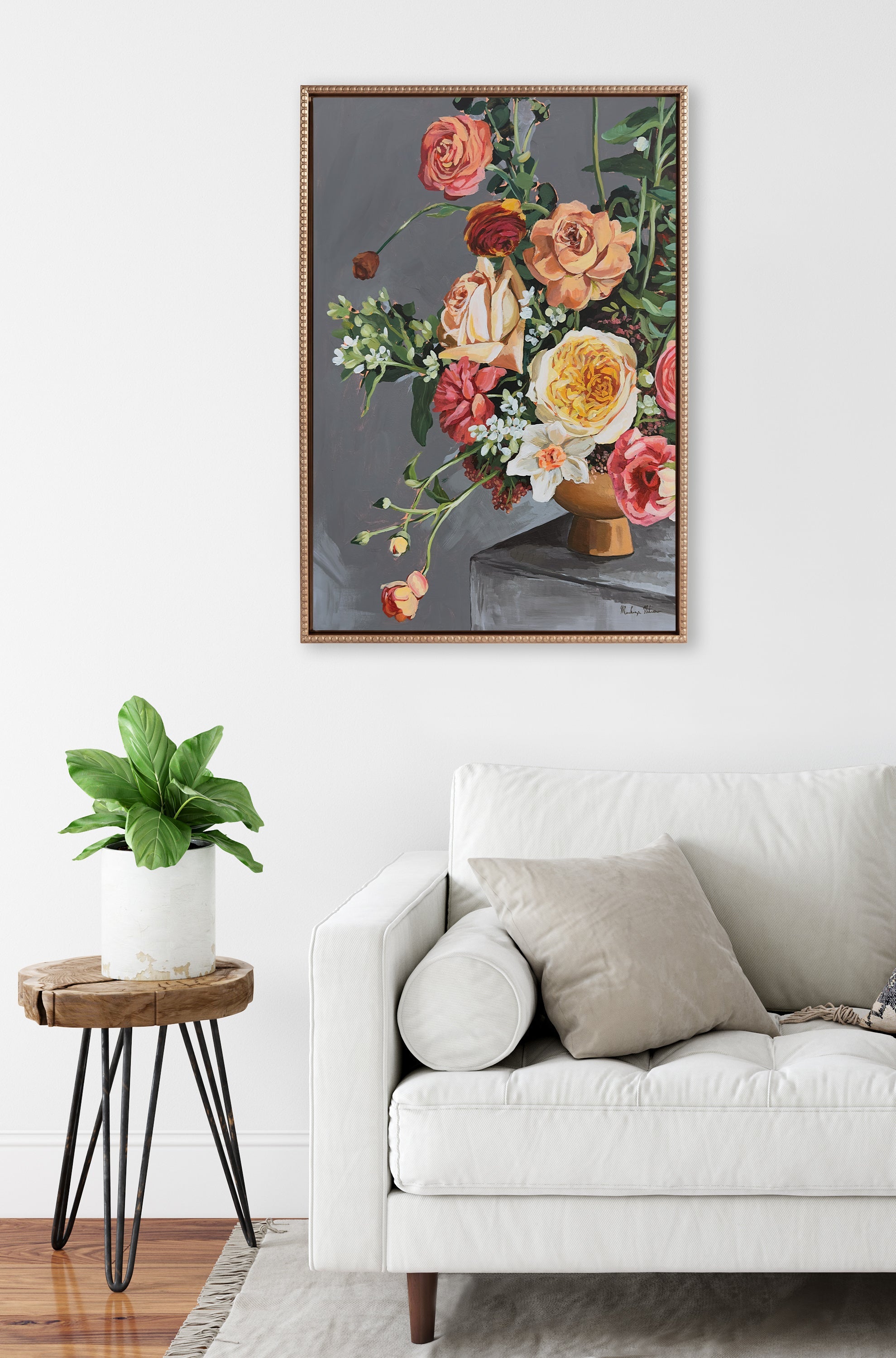 Sylvie Beaded Floral Emergence Framed Canvas by Mackenzie Nelson