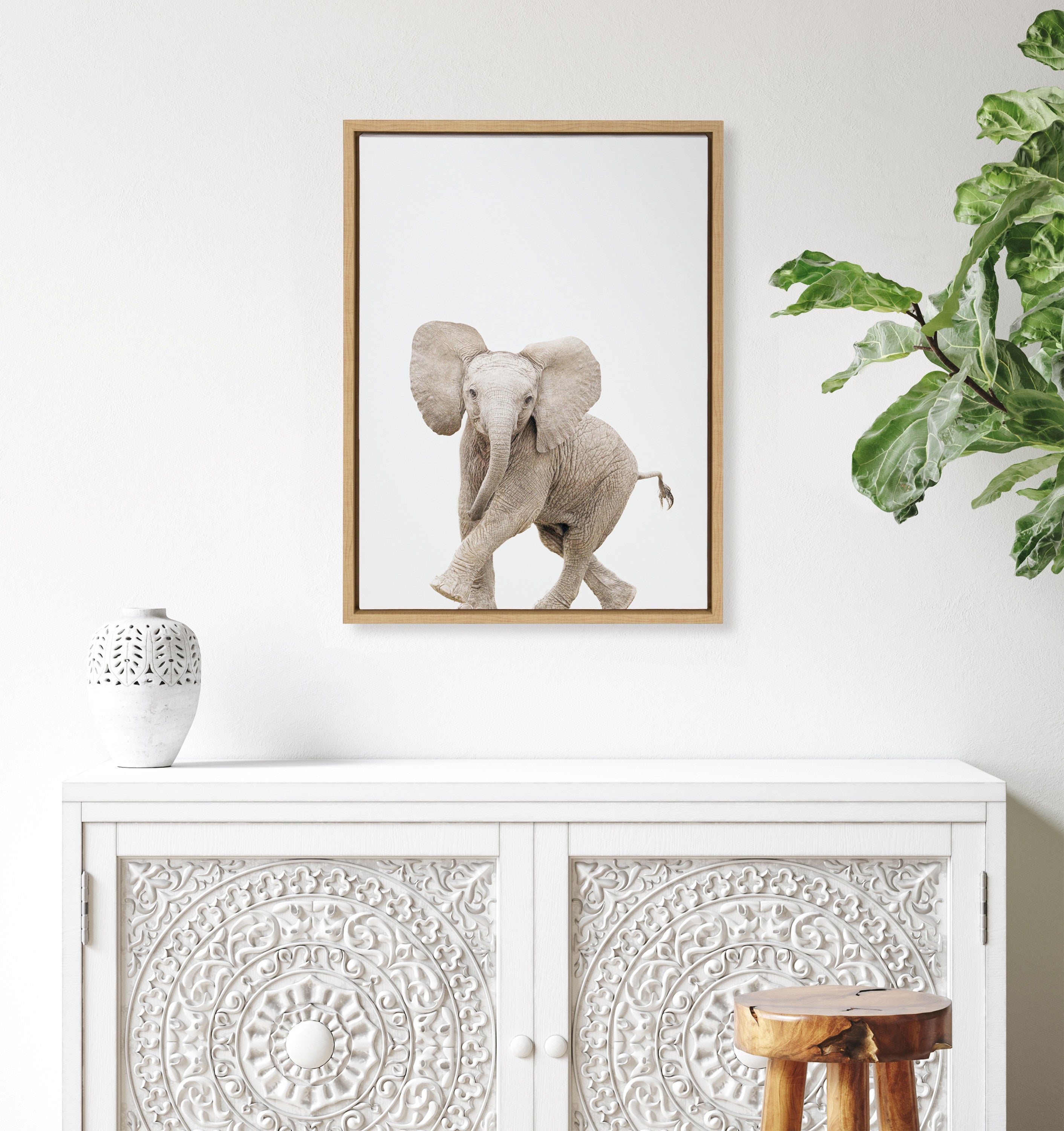 Sylvie Baby Elephant Walk Framed Canvas by Amy Peterson Art Studio