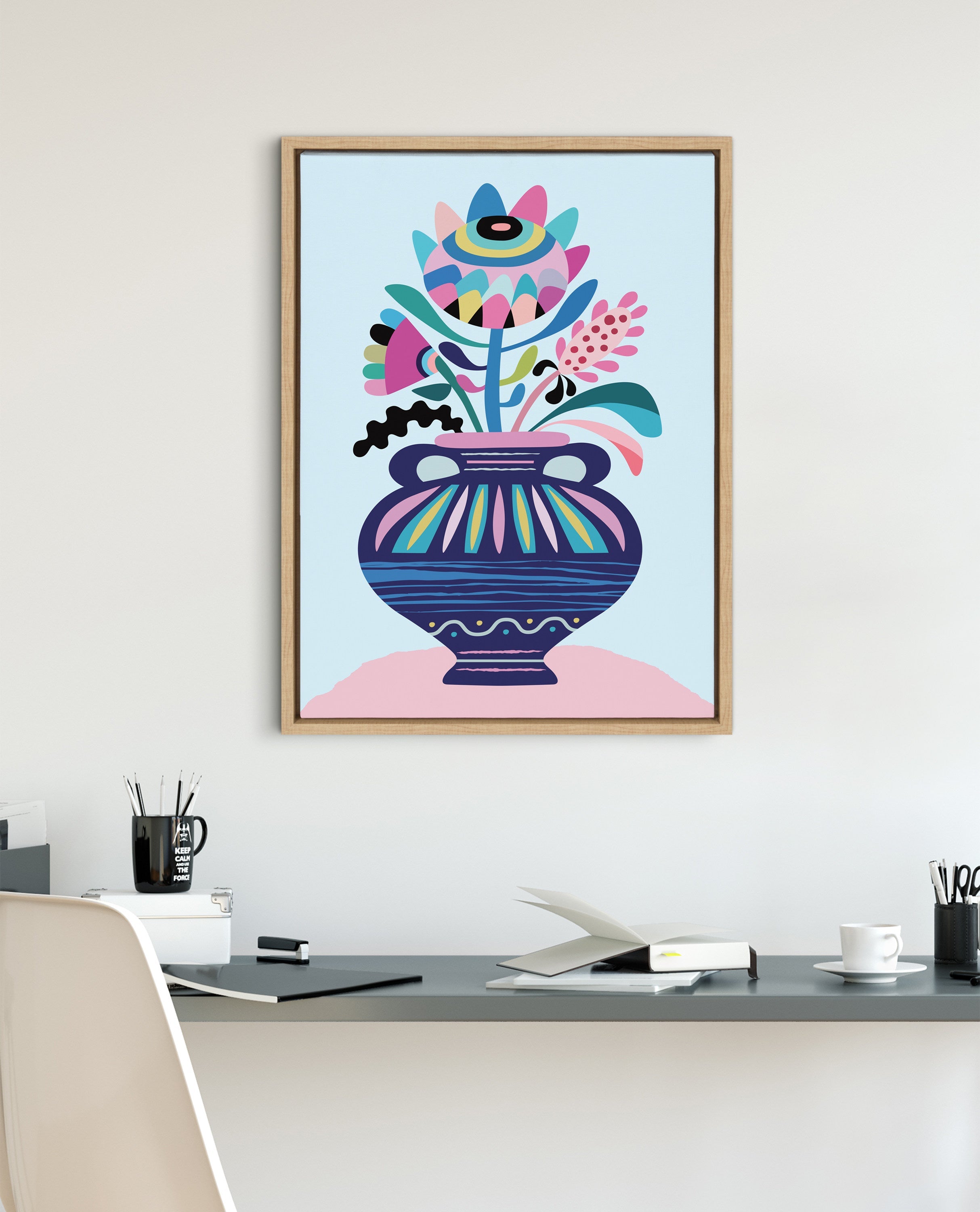 Sylvie Mid Century Modern Whimsical Floral Framed Canvas by kateandlaurel - product image 18 for Resin Society