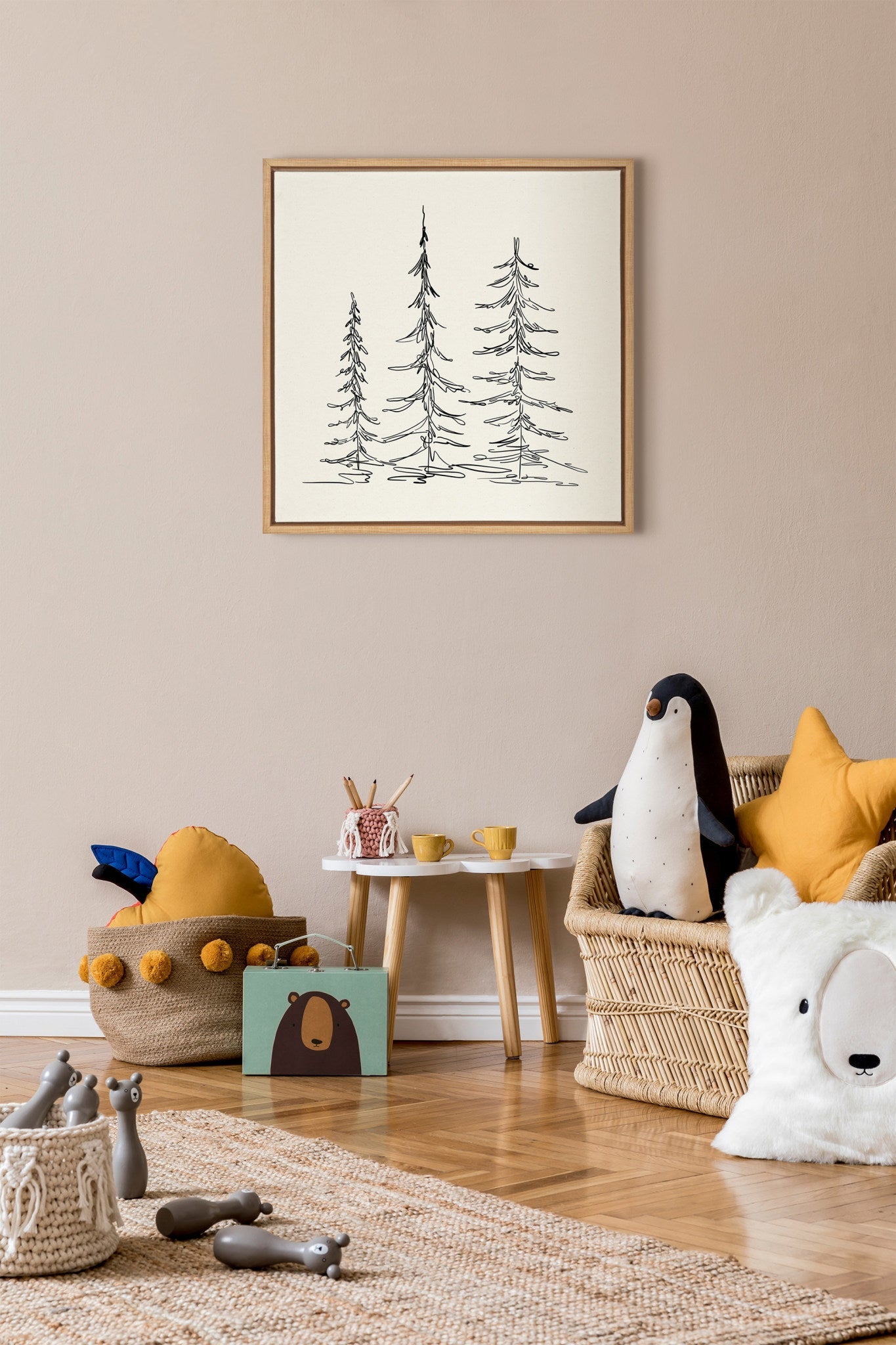 Sylvie Minimalist Evergreen Trees Sketch Framed Canvas by kateandlaurel - product image 9 for Resin Society