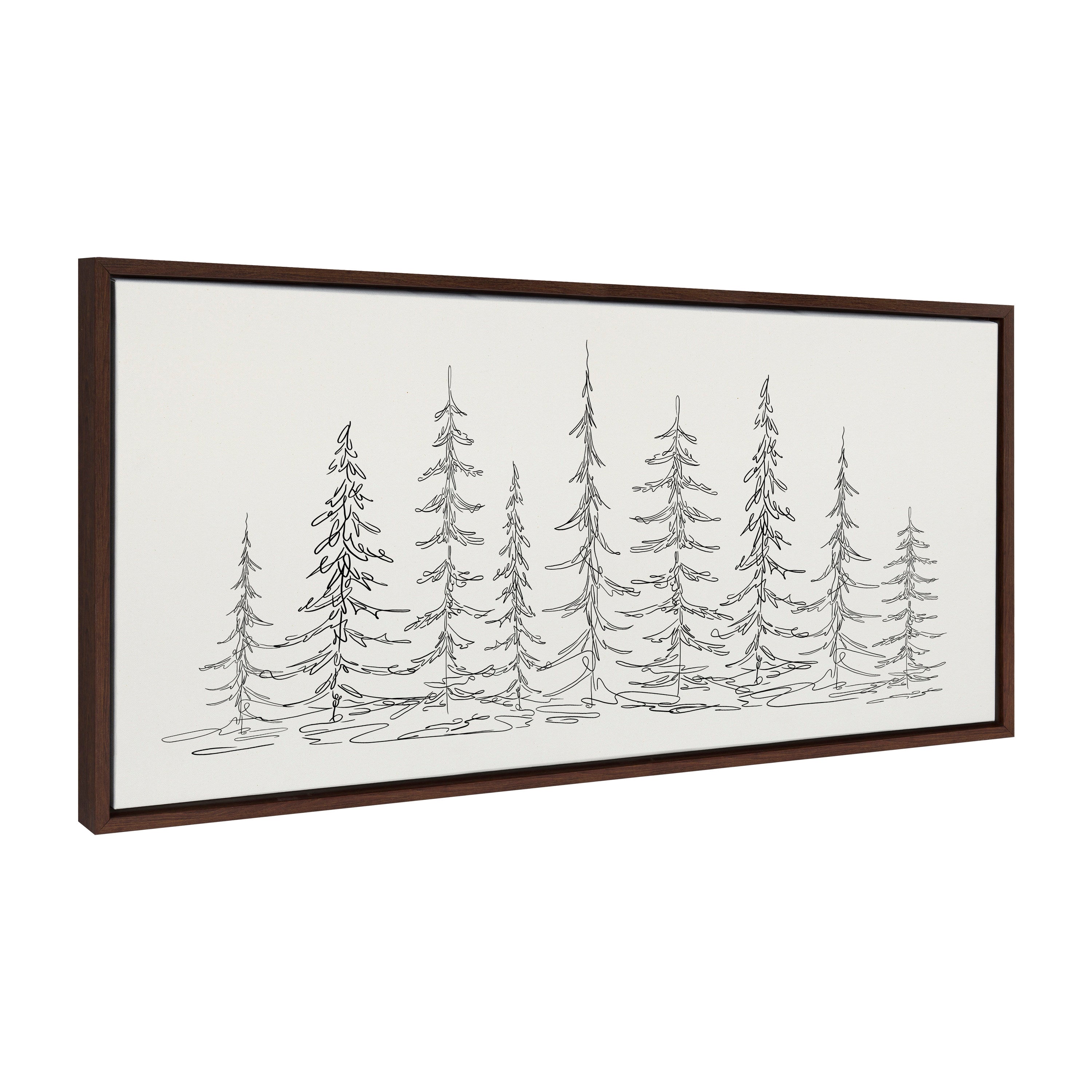 Sylvie Minimalist Evergreen Trees Sketch Framed Canvas