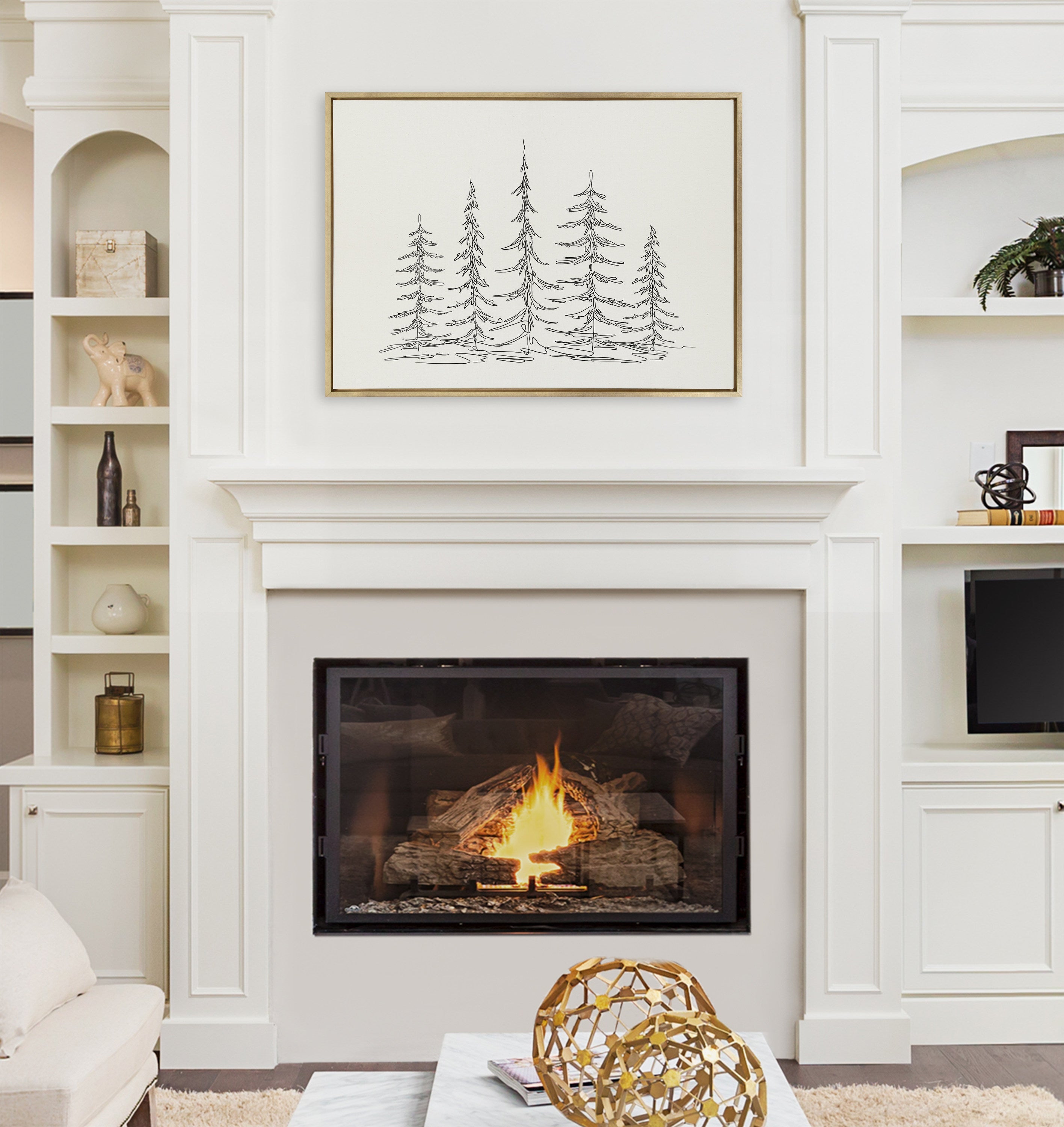 Sylvie Minimalist Evergreen Trees Sketch Framed Canvas