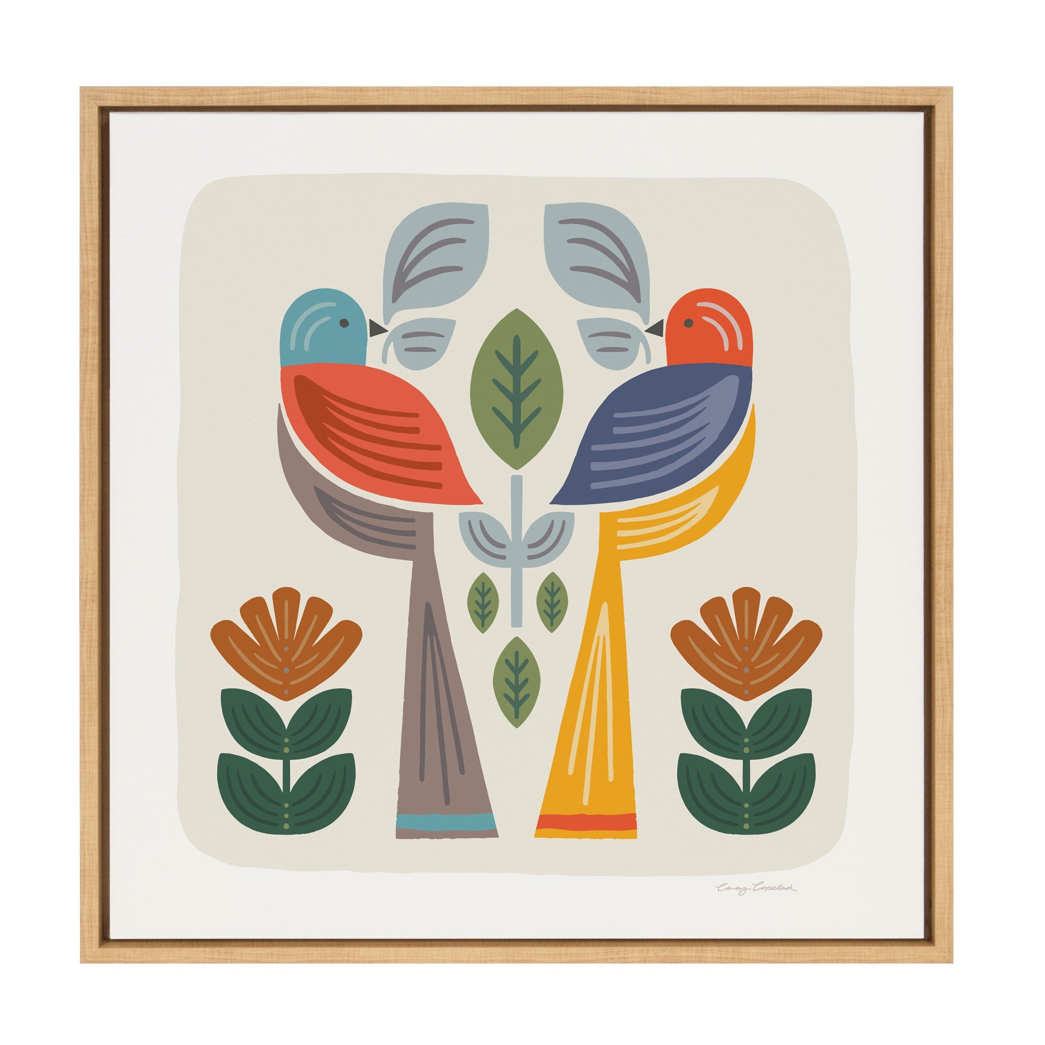 Sylvie Folk Birds Harvest Framed Canvas by Carey Copeland
