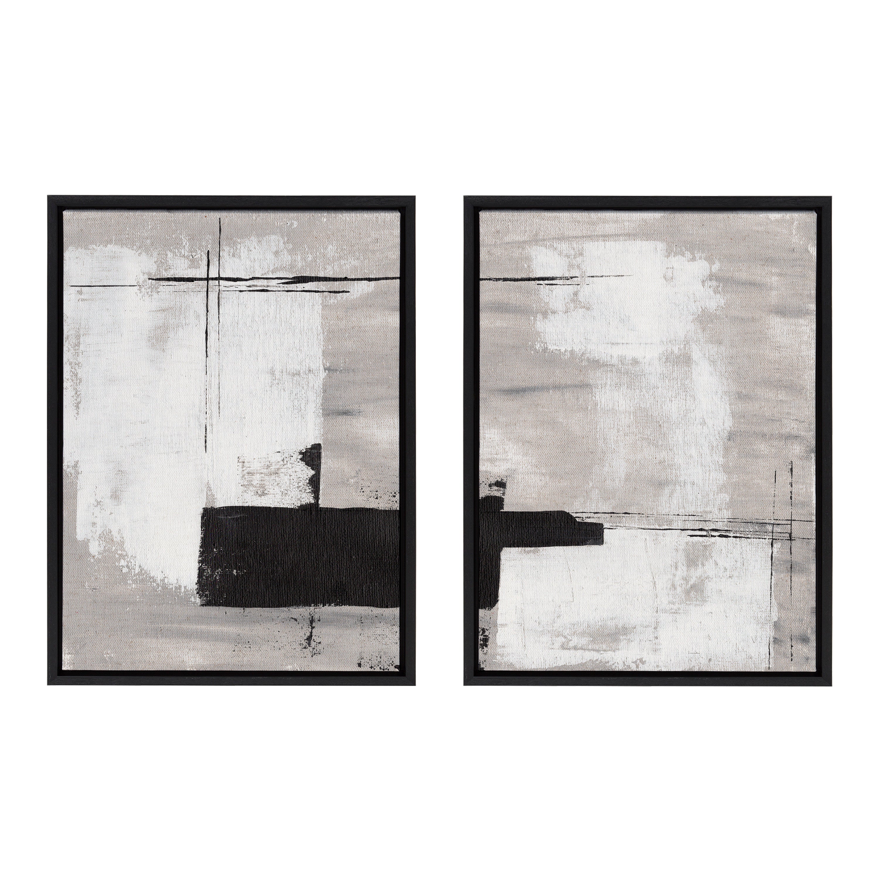 Sylvie Line 1 Left and Right Neutral Linen Framed Canvas Art Set by Nikita Jariwala