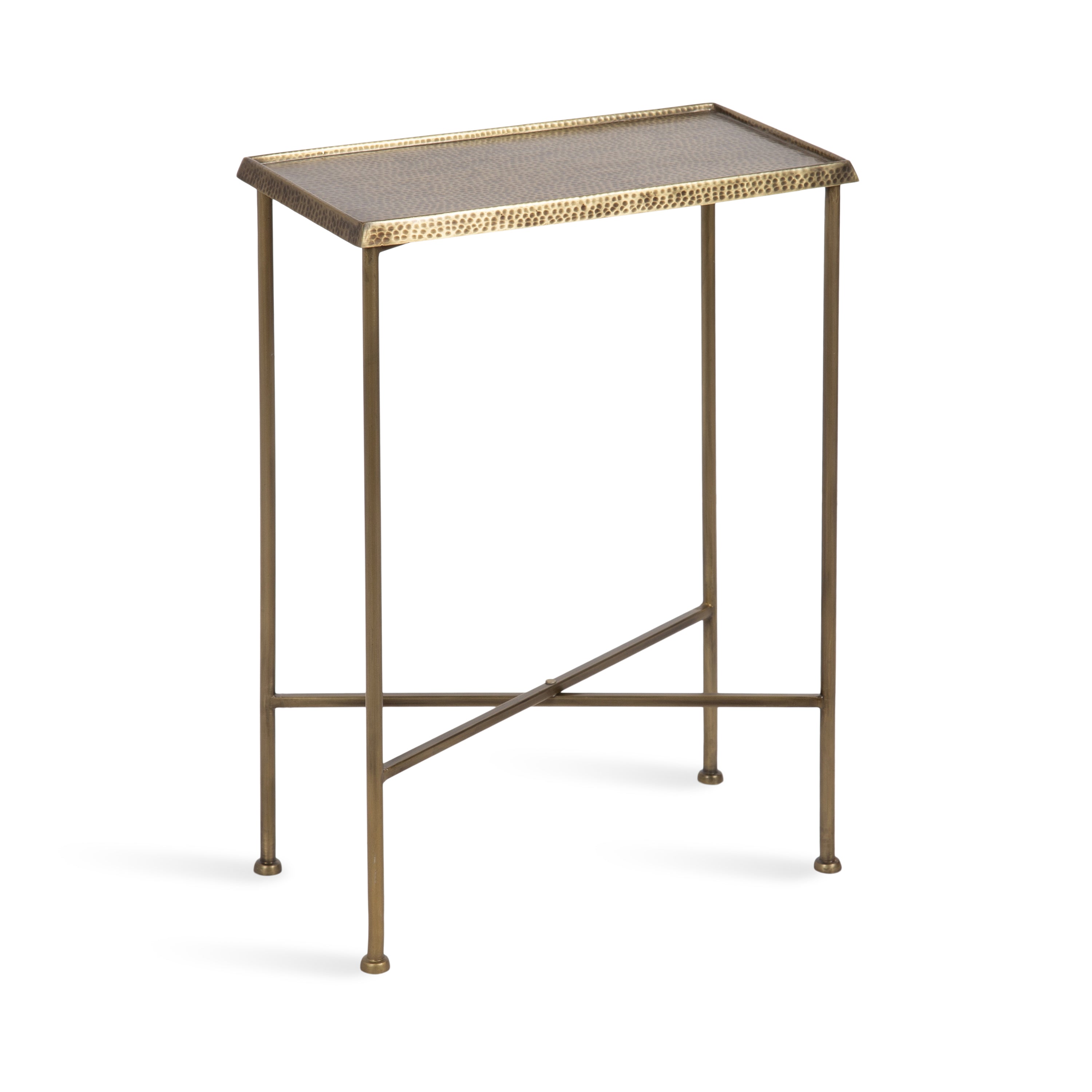 Sanzo Slim Side Table in black finish with hammered iron tabletop in modern living room setting